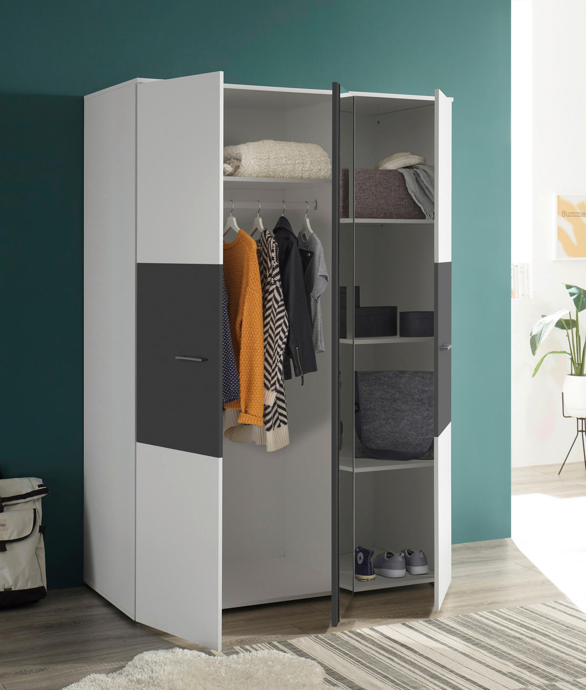 Kleiderschrank Alex weiß Graphit B/H/T: ca. 135x195x60 cm Alex - weiß/Graphit (135,00/195,00/60,00cm)