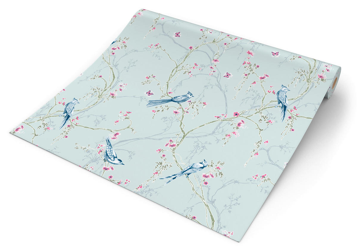 UGEPA Vliestapete Blütenzweig hellblau B/L: ca. 53x1005 cm Vliestapete_B602-01 - hellblau (53,00/1005,00cm) - UGEPA