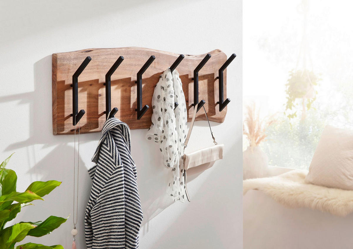 Wandgarderobe natur schwarz pulverbeschichtet B/H/T: ca. 100x29x12,5 cm Wandgarderobe - natur/schwarz (100,00/29,00/12,50cm) - Wohnling