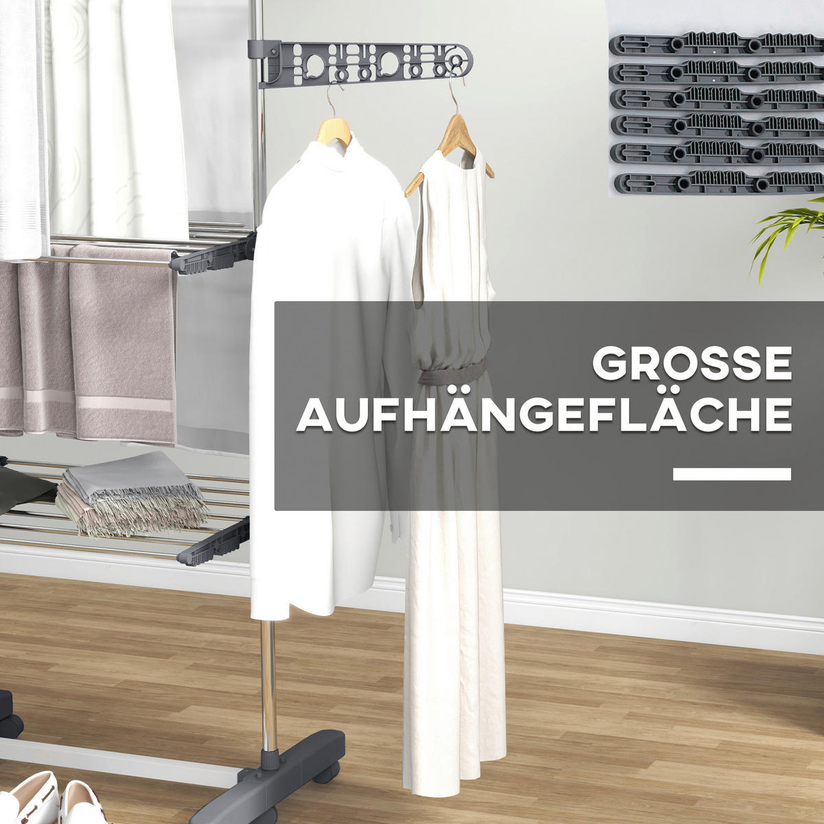 HOMCOM Wäscheständer grau Edelstahl B/H/L: ca. 55x142x152 cm Trockenständer - grau (152,00/55,00/142,00cm) - HOMCOM