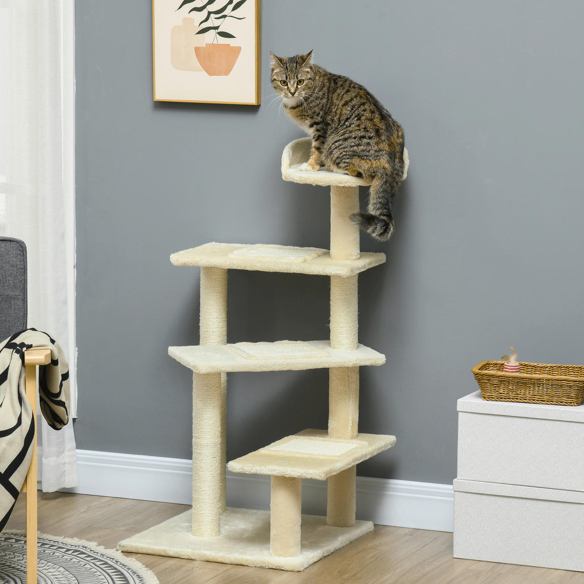PawHut Katzenkratzbaum beige Spanplatte B/H/L: ca. 50x100x50 cm Katzenkratzbaum - beige (50,00/50,00/100,00cm) - PawHut