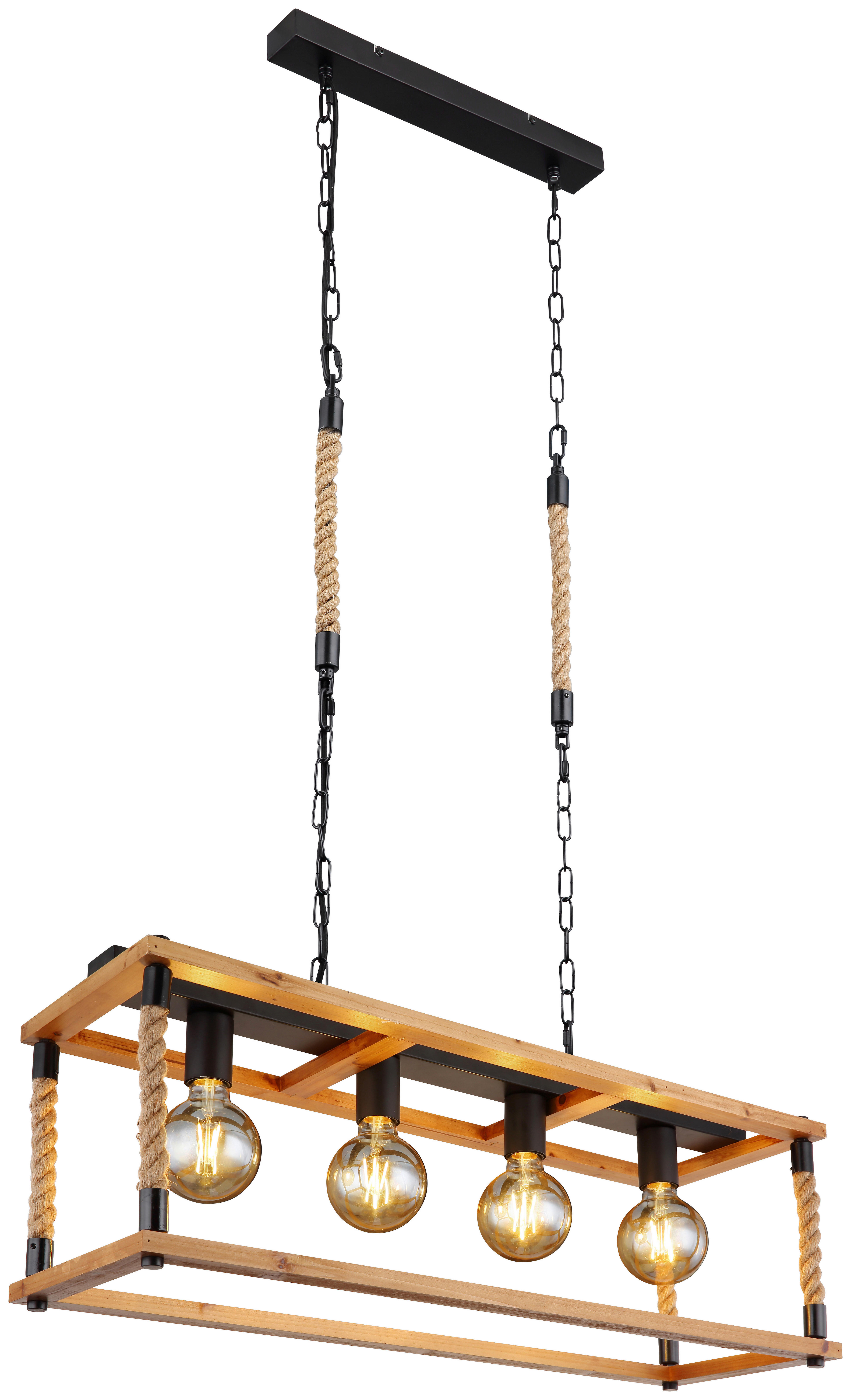 GLOBO Pendelleuchte 15691-4H schwarz braun Metall Holz B/H/L: ca. 25x120x80 cm E27 4 Brennstellen VERNON - braun/schwarz (80,00/25,00/120,00cm) - GLOBO