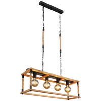 GLOBO Pendelleuchte 15691-4H schwarz braun Metall Holz B/H/L: ca. 25x120x80 cm E27 4 Brennstellen VERNON - braun/schwarz (80,00/25,00/120,00cm) - GLOBO