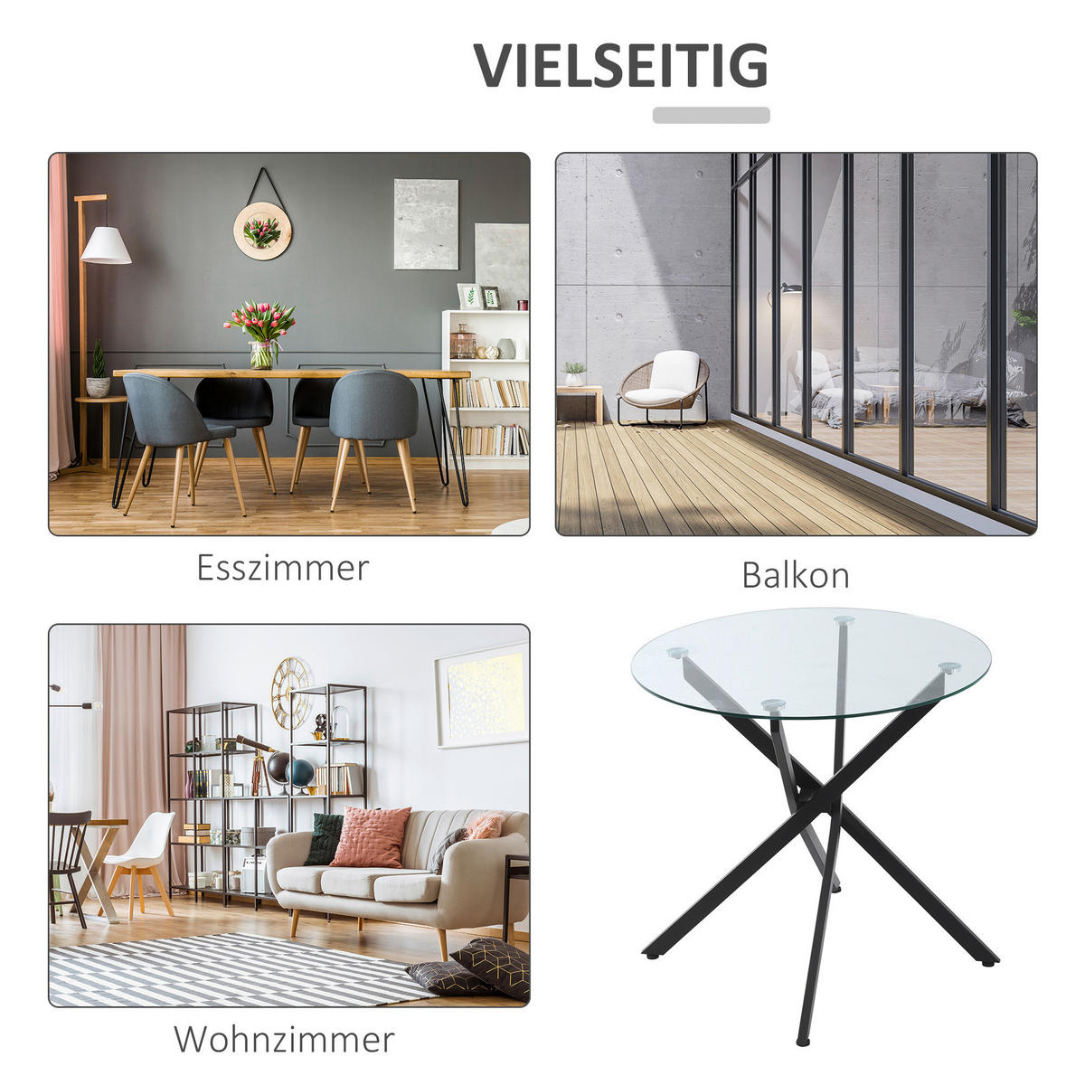 Beistelltisch 839-079 schwarz Glas Stahl B/H/T: ca. 80x75x80 cm 839-079 - schwarz (80,00/75,00/80,00cm) - HOMCOM