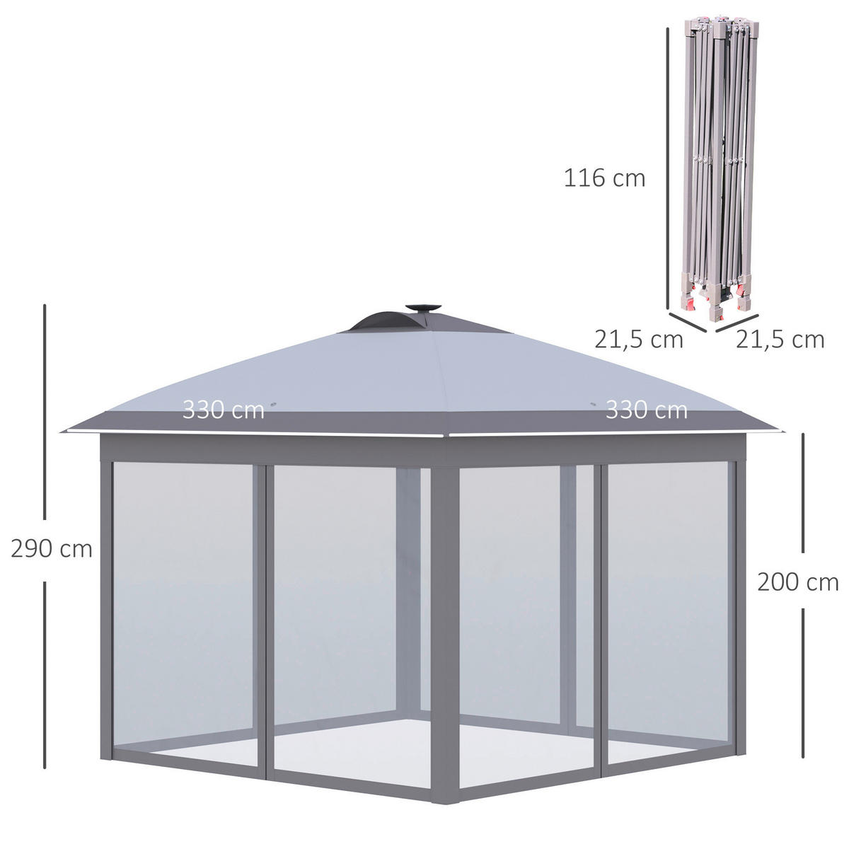 Outsunny Faltpavillon grau Polyester-Mischgewebe B/H/L: ca. 330x288x330 cm Faltpavillon - grau (330,00/330,00/288,00cm) - Outsunny