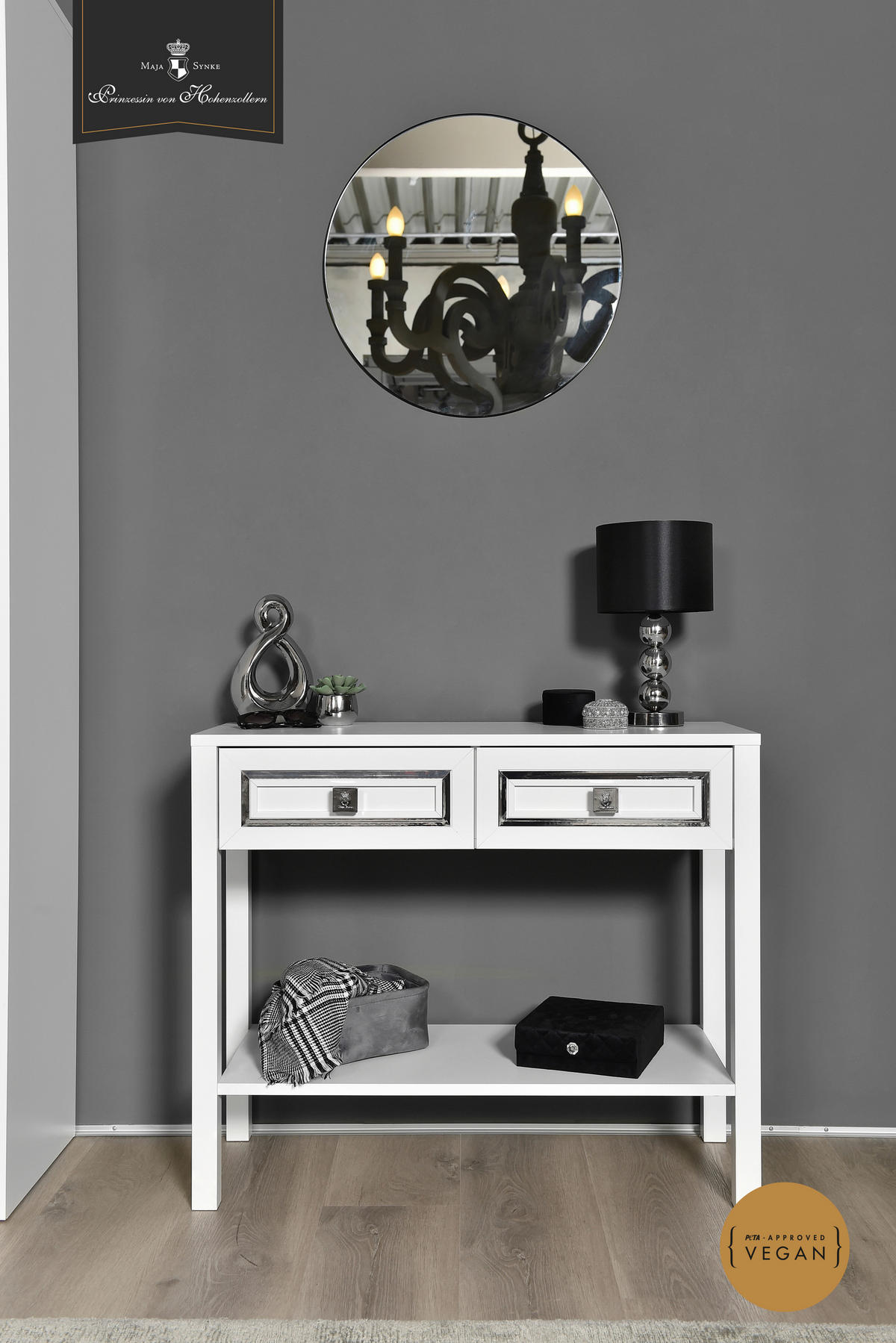 Konsole Royal Living weiß glänzend B/H/T: ca. 90x75x35 cm Royal Living - weiß/silber (90,00/75,00/35,00cm)