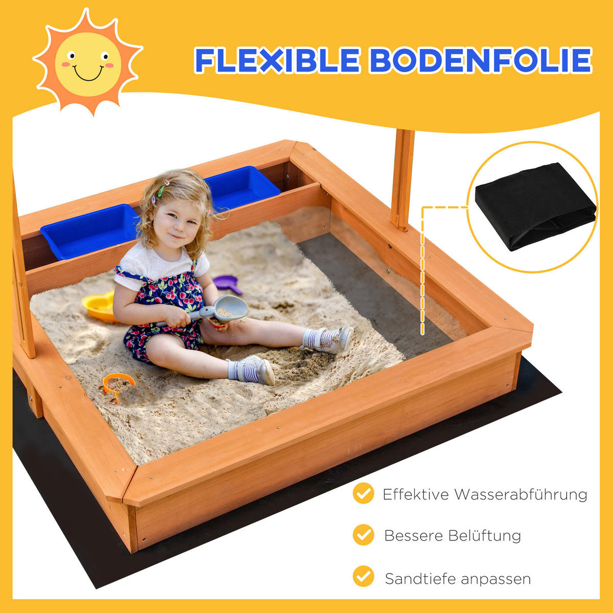 Outsunny Sandkasten gelb B/H/L: ca. 107,5x107,5x110 cm Sandkasten - gelb (110,00/107,50/107,50cm) - Outsunny
