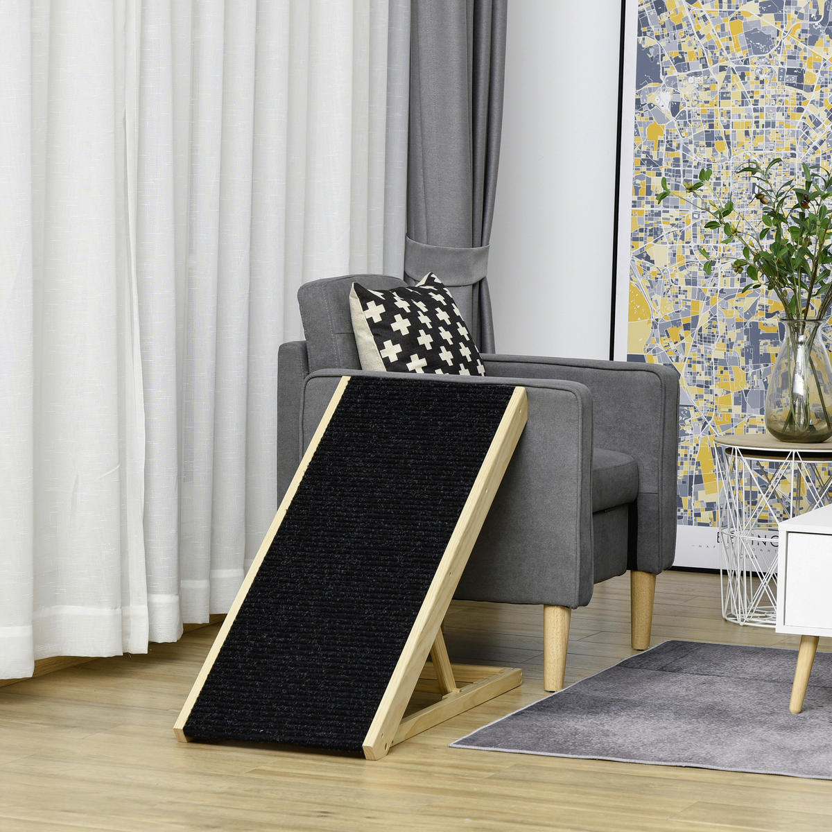 PawHut Haustierrampe, verstellbar natur Edelstahl B/H/L: ca. 40x90x61 cm Haustierrampe - natur/schwarz (61,00/40,00/90,00cm) - PawHut