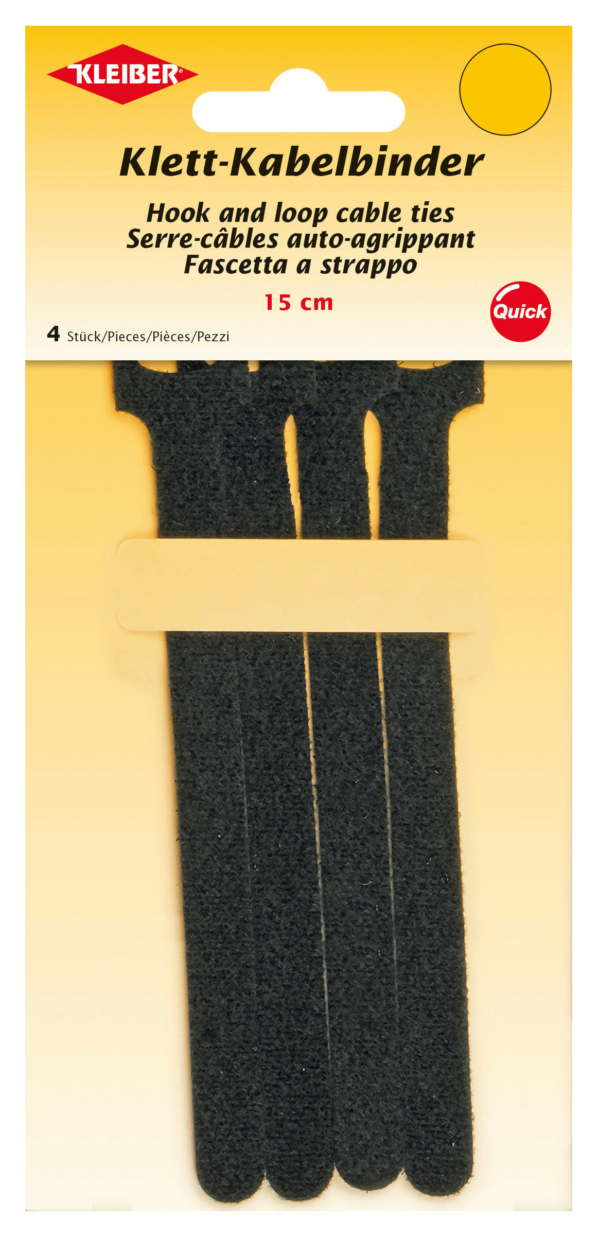 Klett-Klebeband schwarz L: ca. 15 cm 4 Packstücke Klett-Kabelbinder_4erPack - schwarz (15,00cm) - Kleiber