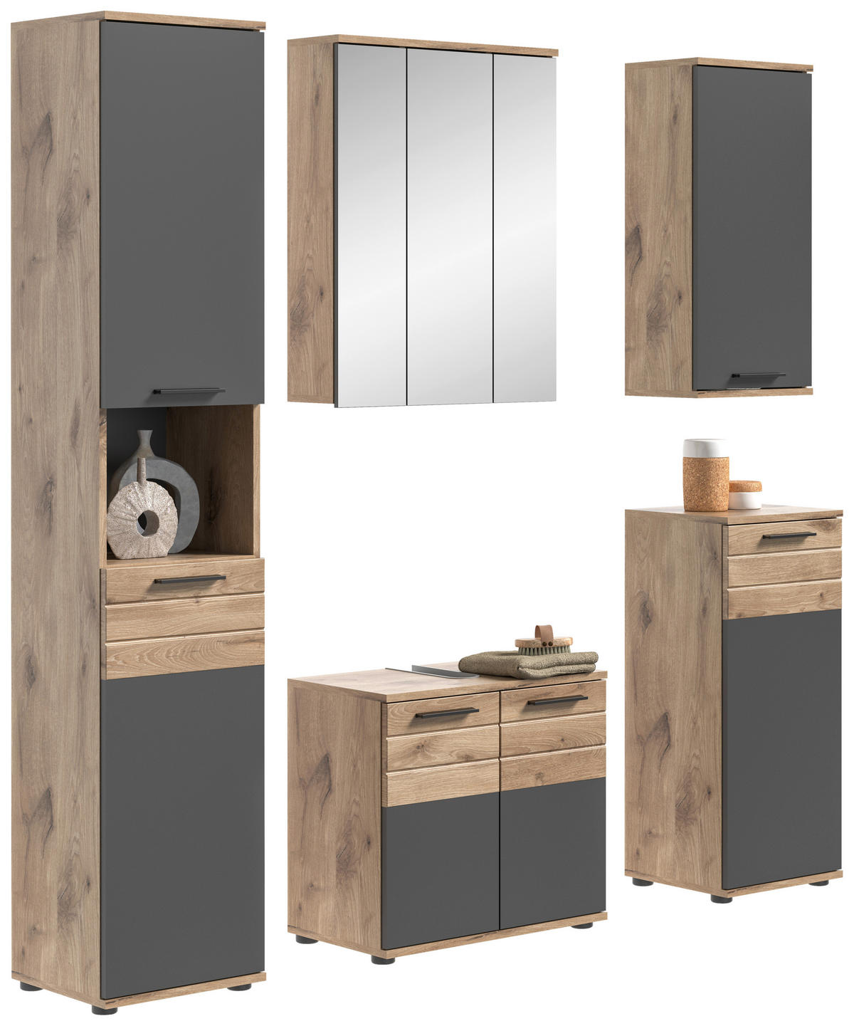 Badezimmer-Set MASON Nox Oak Nachbildung edles Basaltgrau Nachbildung B/H/T: ca. 164x190x34 cm MASON - edles Basaltgrau (164,00/190,00/34,00cm) - xonox.home