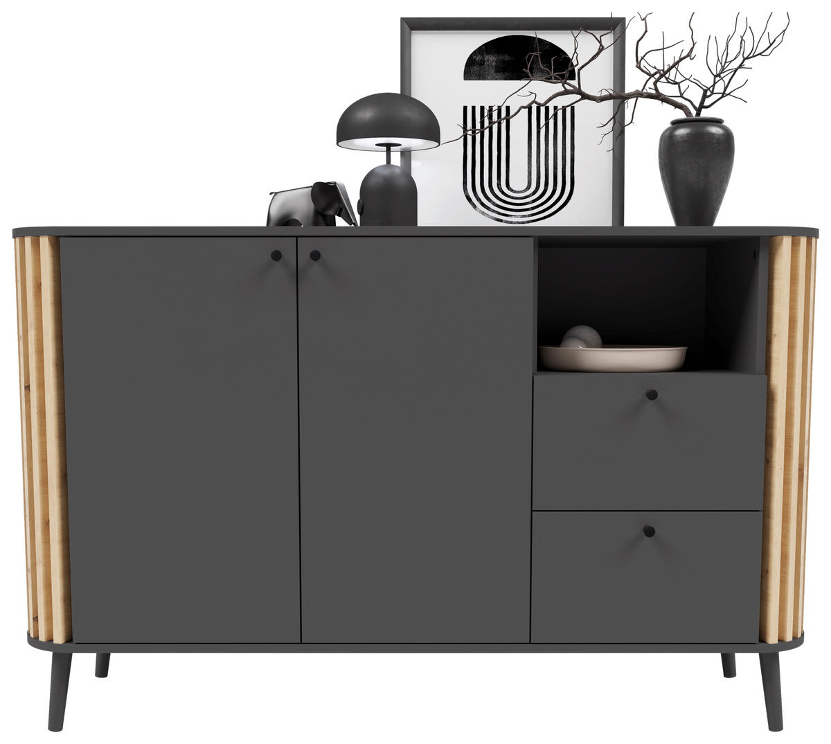 Sideboard PURE grau Eiche Artisan Nachbildung B/H/T: ca. 138x87,5x40 cm PURE - Eiche/grau (138,00/87,50/40,00cm) - xonox.home