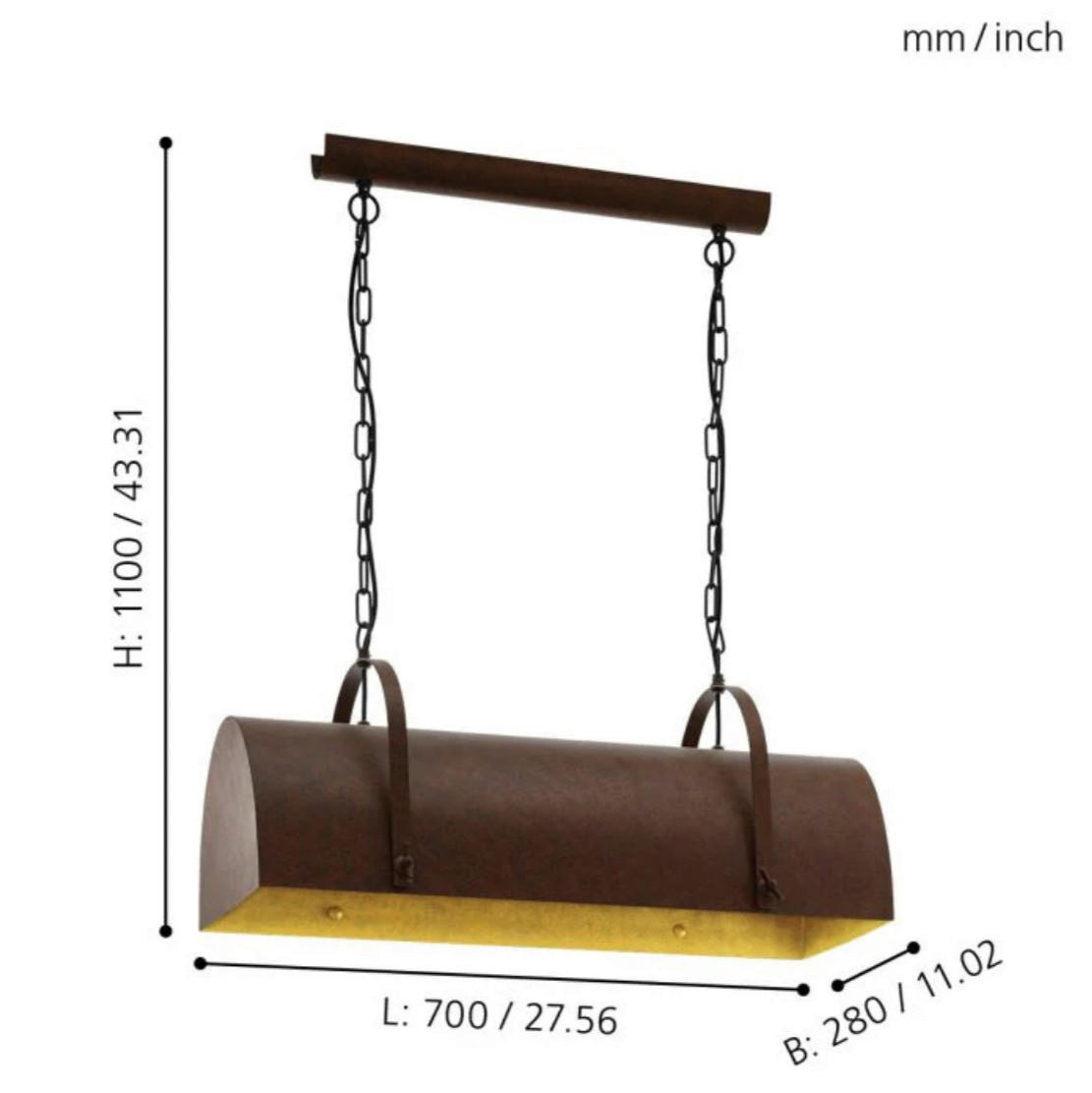 Eglo Pendelleuchte braun Stahl B/H/L: ca. 28x110x70 cm E27 2 Brennstellen Deerhurst - braun (70,00/28,00/110,00cm) - Eglo