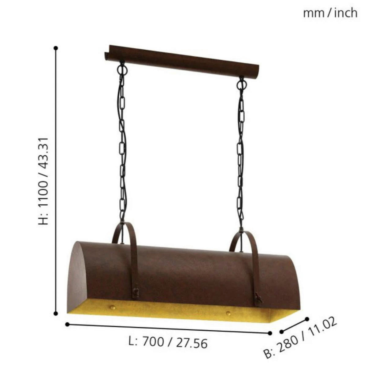 Eglo Pendelleuchte braun Stahl B/H/L: ca. 28x110x70 cm E27 2 Brennstellen Deerhurst - braun (70,00/28,00/110,00cm) - Eglo