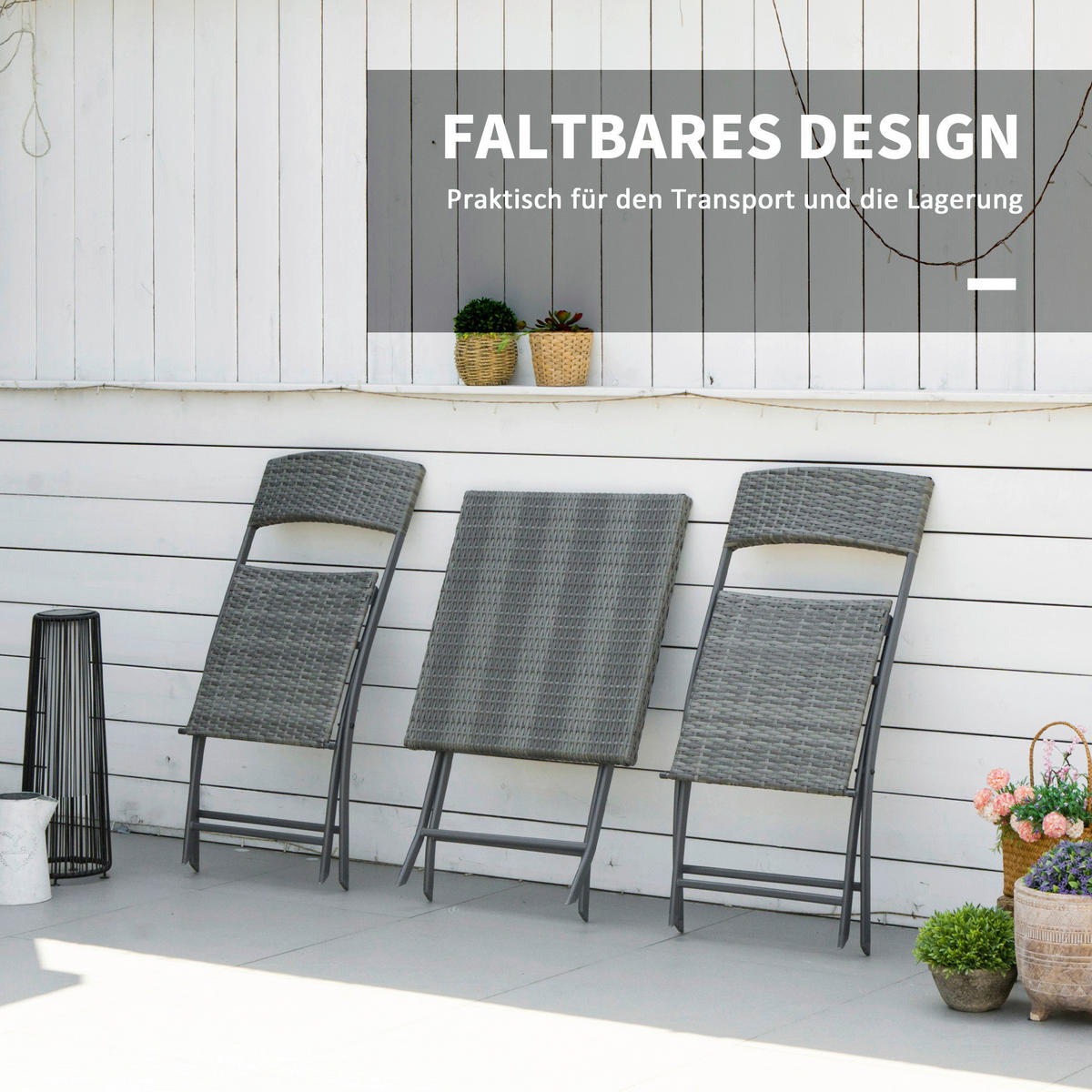 Outsunny Sitzgruppe grau Polyrattan B/H/L: ca. 60x60x72 cm Gartenmöbel-Set - grau (72,00/60,00/60,00cm) - Outsunny