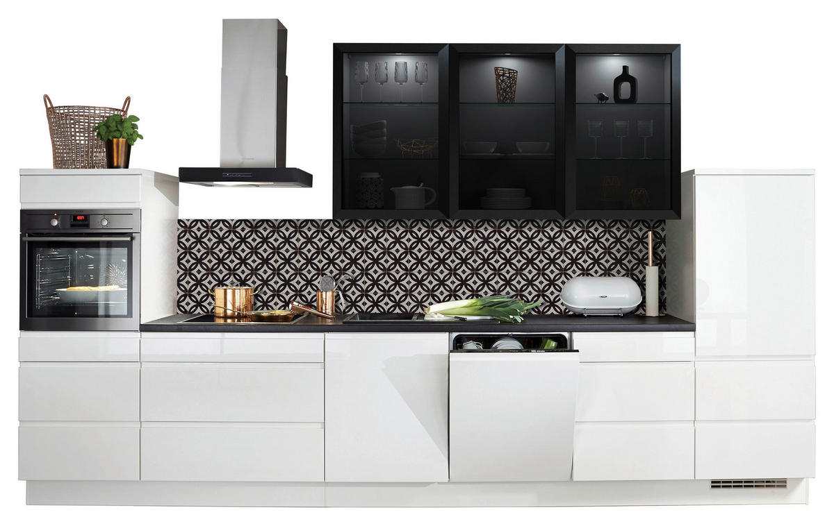 nobilia Küchenblock Pura weiß Lack Hochglanz B/T: ca. 390x60 cm Pura - weiß/schwarz (390,00/60,00cm) - nobilia