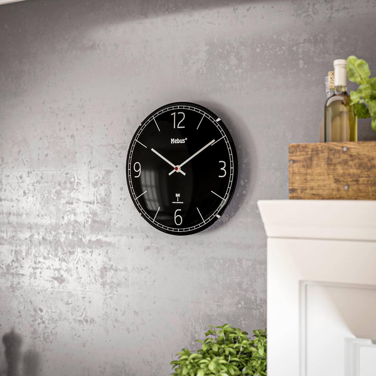 Mebus Wanduhr schwarz D: ca. 30 cm Wanduhr_Funk - schwarz (30,00cm) - Mebus