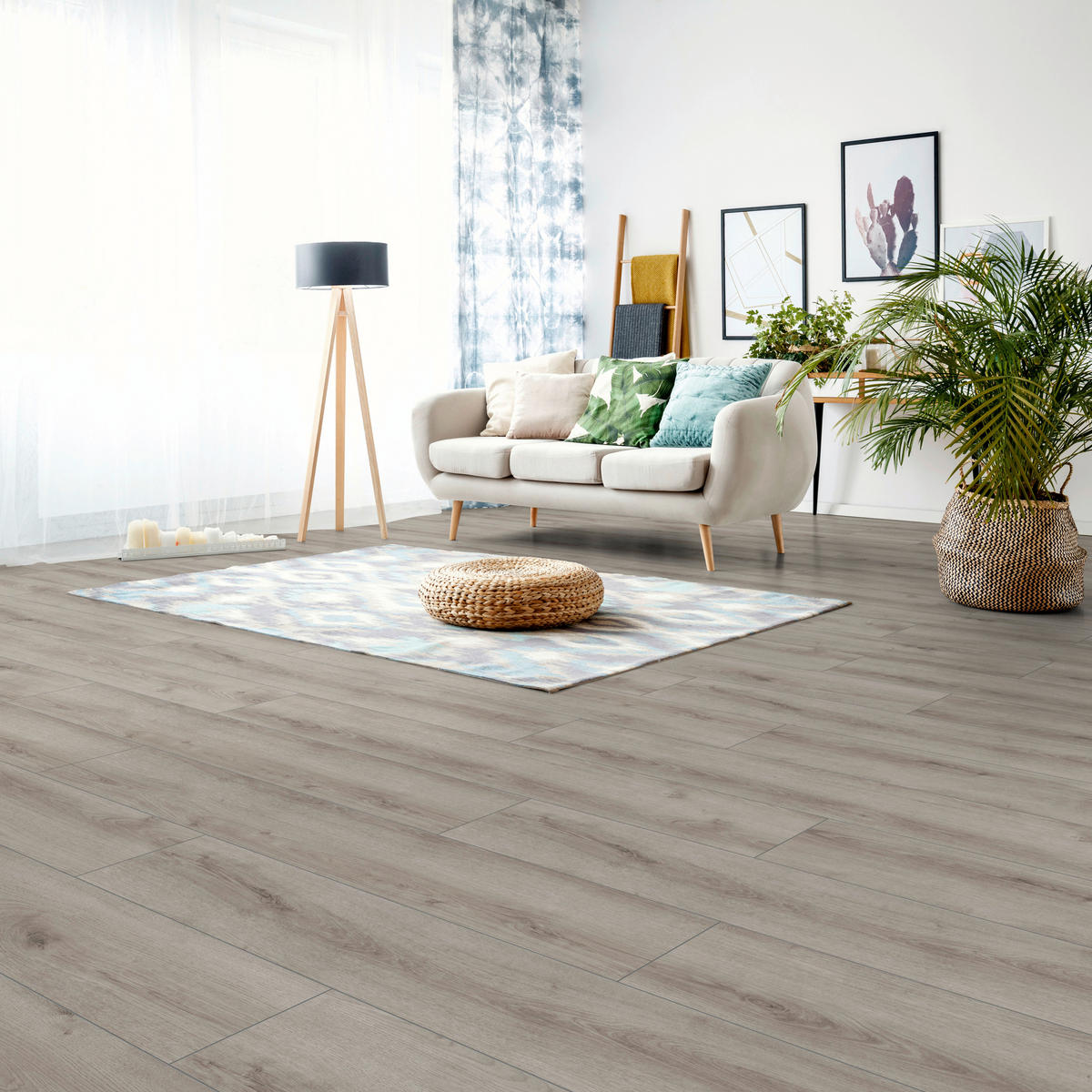 Laminatboden Sommer ca. 2,694 m² im Paket  B/L: ca. 24,4x138 cm pro Paket Sommer ca. 2,694 m² im Paket - hellgrau (24,40/138,00cm)