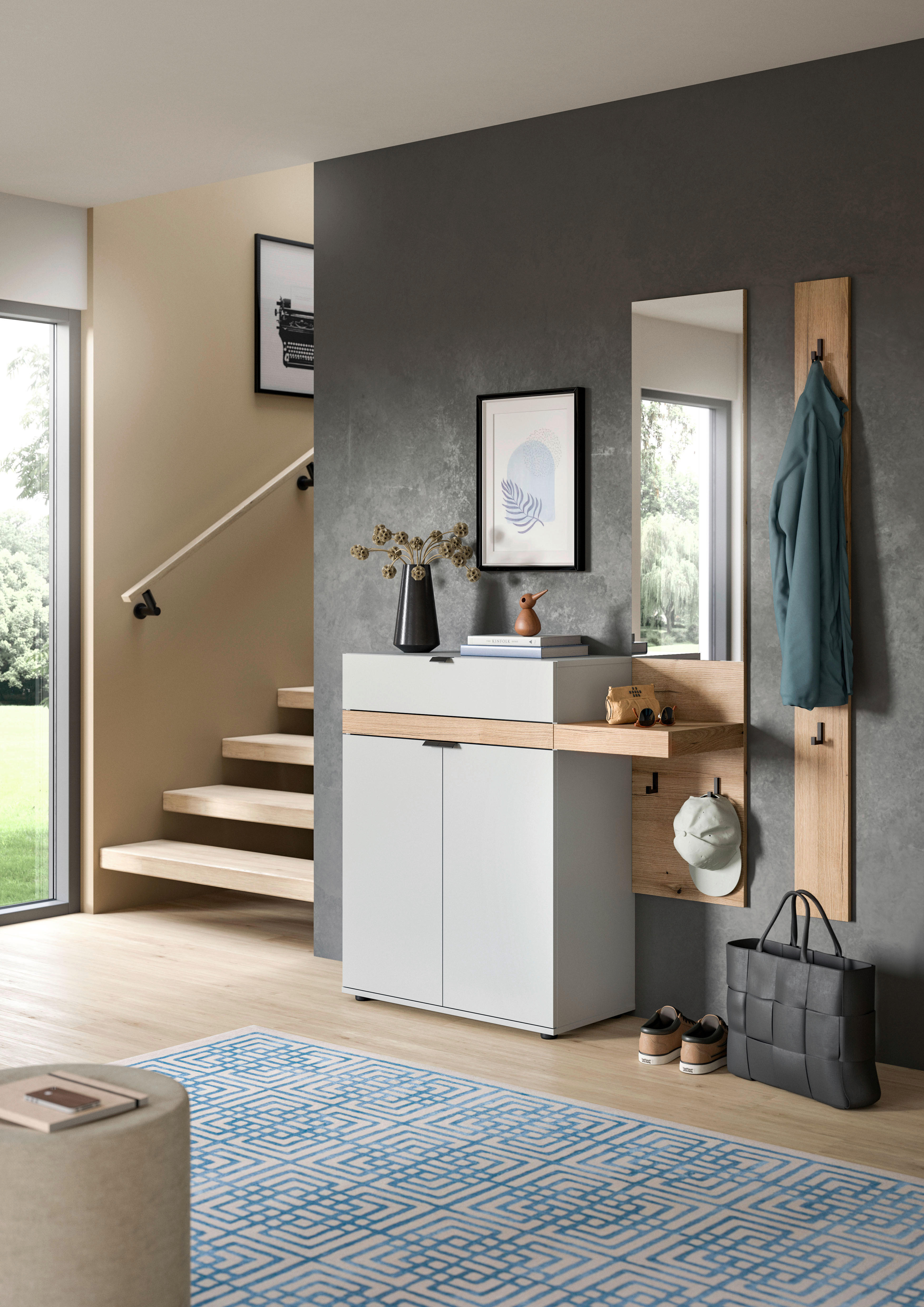 Garderobe Naro weiß Evoke Oak Nachbildung B/H/T: ca. 148x194x37 cm Naro - weiß (148,00/194,00/37,00cm) - xonox.home