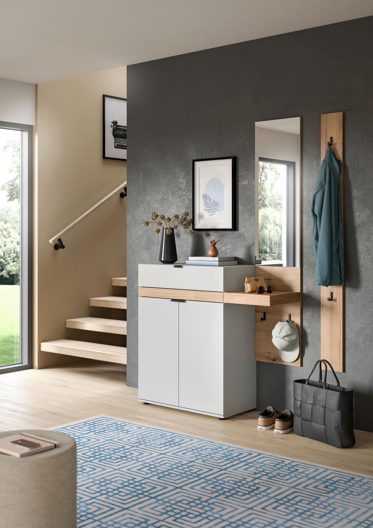 Garderobe Naro weiß Evoke Oak Nachbildung B/H/T: ca. 148x194x37 cm Naro - weiß (148,00/194,00/37,00cm) - xonox.home