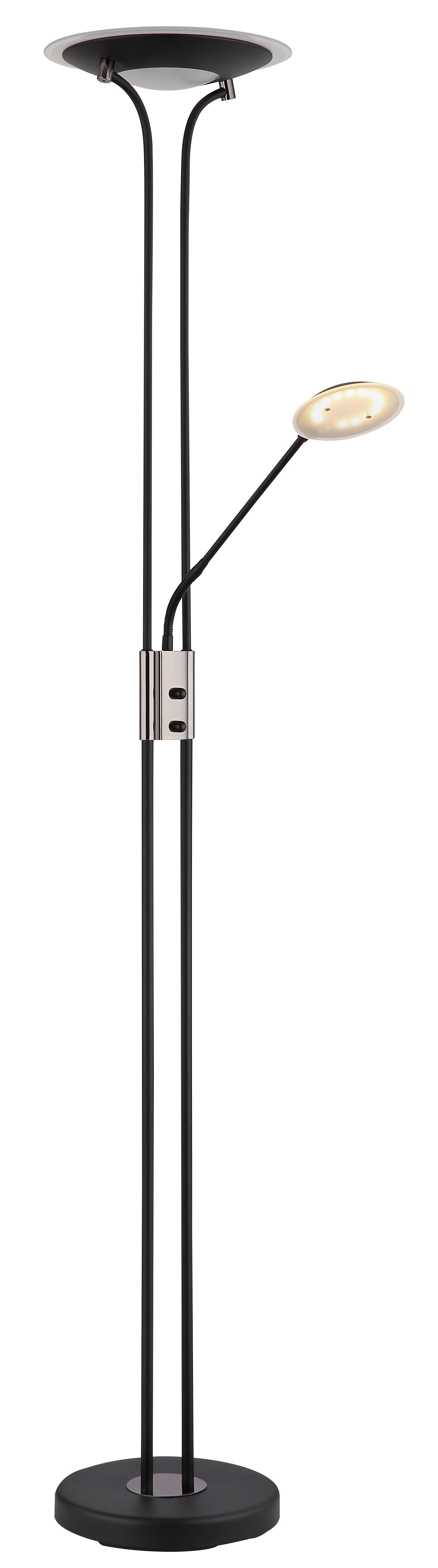 GLOBO Deckenfluter mattschwarz Chrom Satiniert Glas Metall H/D: ca. 180x30 cm 2 Brennstellen Tamika - Satiniert/Chrom (30,00/180,00cm) - GLOBO