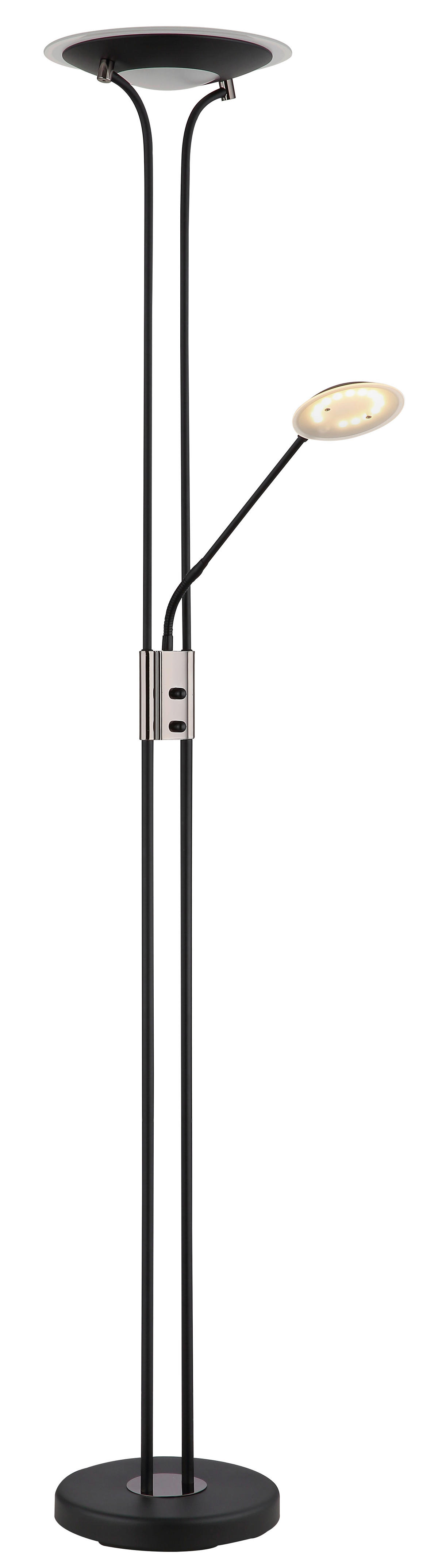 GLOBO Deckenfluter mattschwarz Chrom Satiniert Glas Metall H/D: ca. 180x30 cm 2 Brennstellen Tamika - Satiniert/Chrom (30,00/180,00cm) - GLOBO
