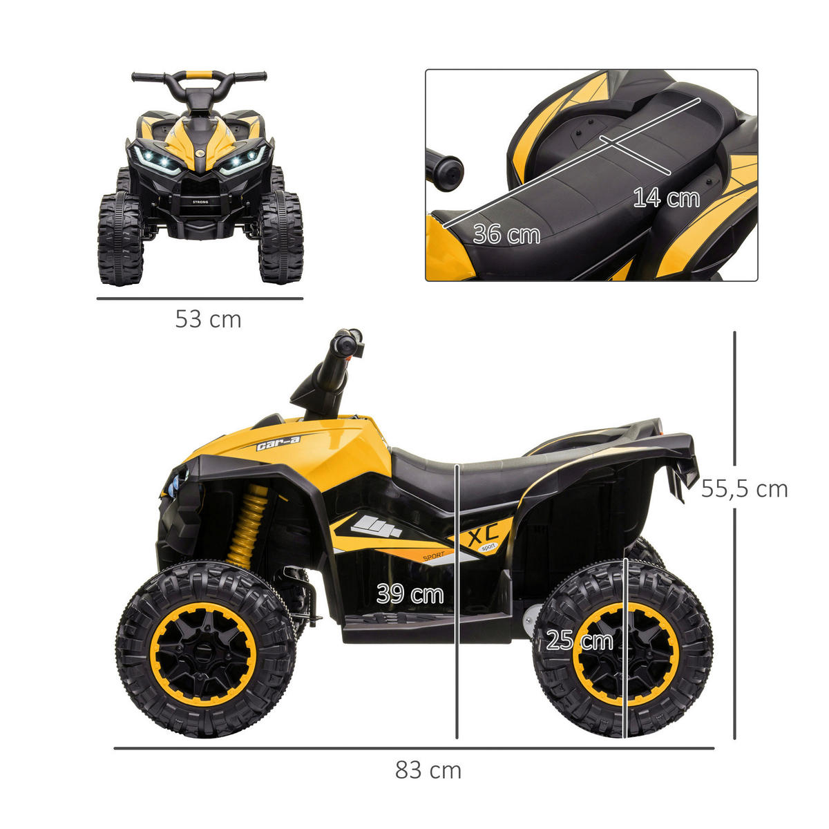 HOMCOM Elektro-Quad schwarz B/H/L: ca. 53x55,5x83 cm Elektro-Quad - gelb/schwarz (83,00/53,00/55,50cm) - HOMCOM