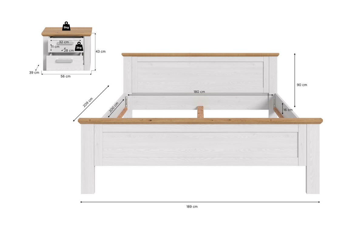 Bettanlage VERONA Sibiu Lärche Nachbildung Eiche Artisan Nachbildung VERONA - Eiche (245,00/90,00/209,00cm) - xonox.home