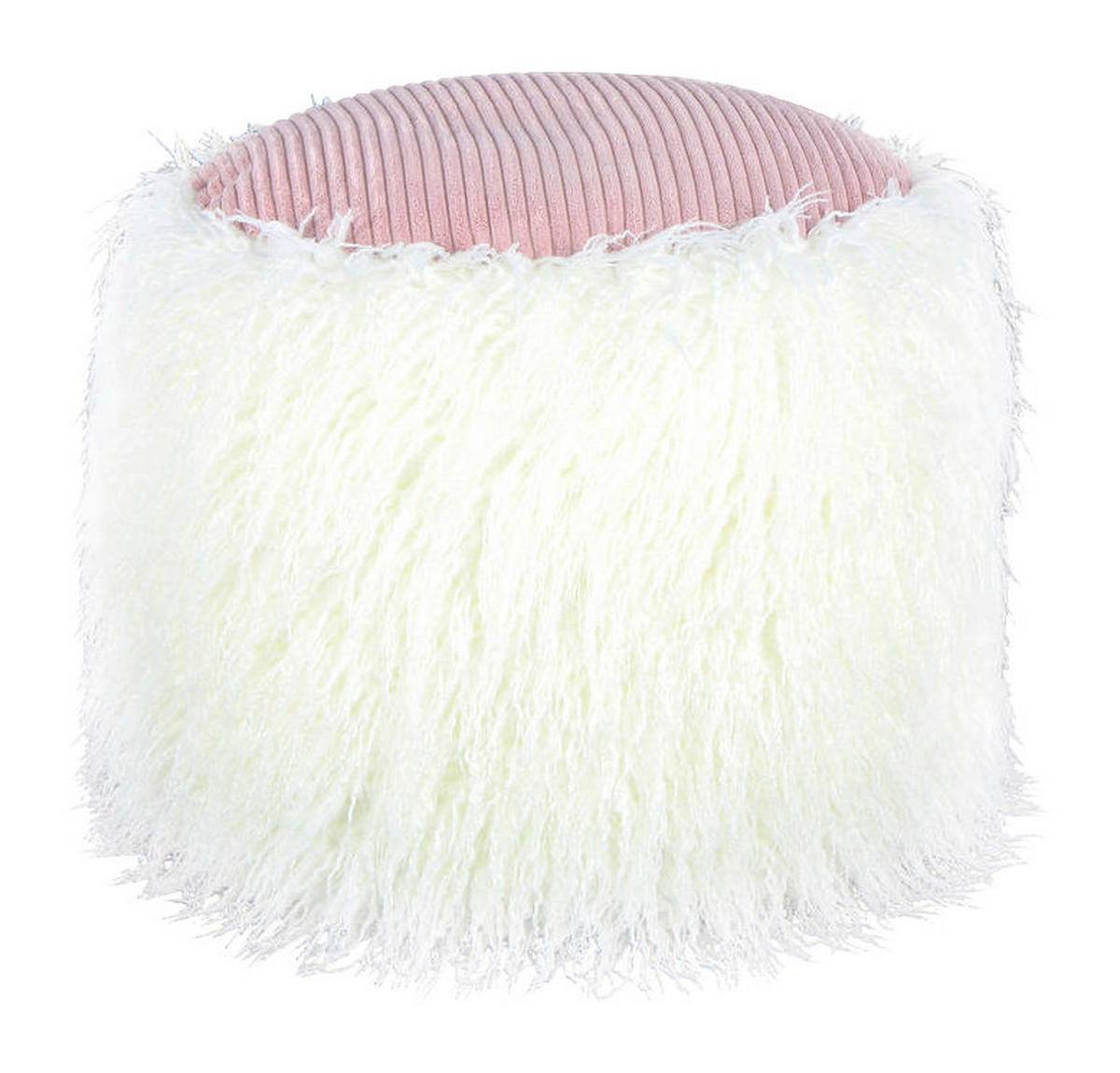 360 Living Hocker Bobtail 100 weiß pink Kord Kunstfell Styropor H/D: ca. 38x45 cm Bobtail 100 - pink/weiß (45,00/38,00cm) - 360 Living