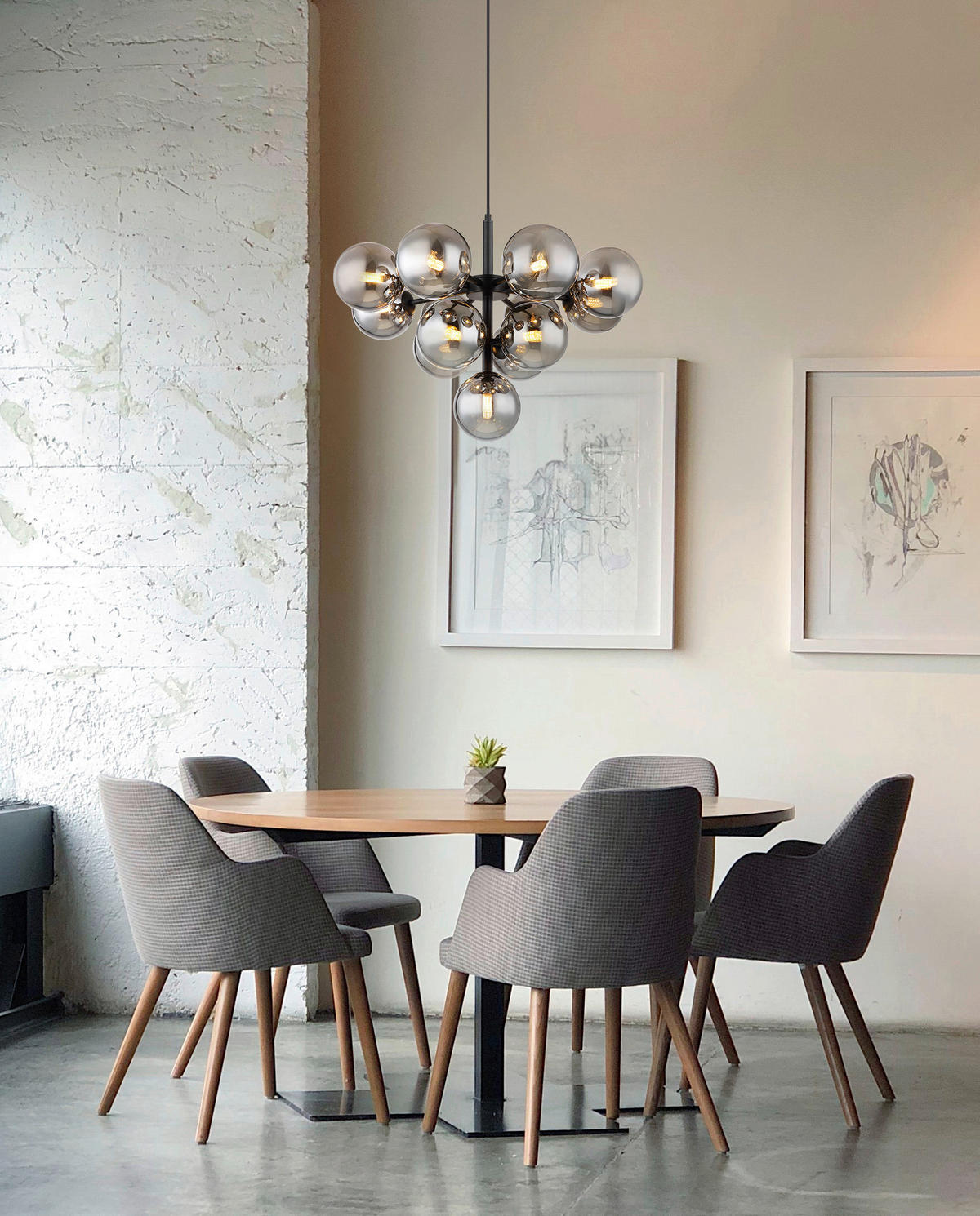 GLOBO Pendelleuchte grau mattschwarz Glas Metall H/D: ca. 120x56 cm G9 13 Brennstellen GRAPPY - mattschwarz/grau (56,00/120,00cm) - GLOBO