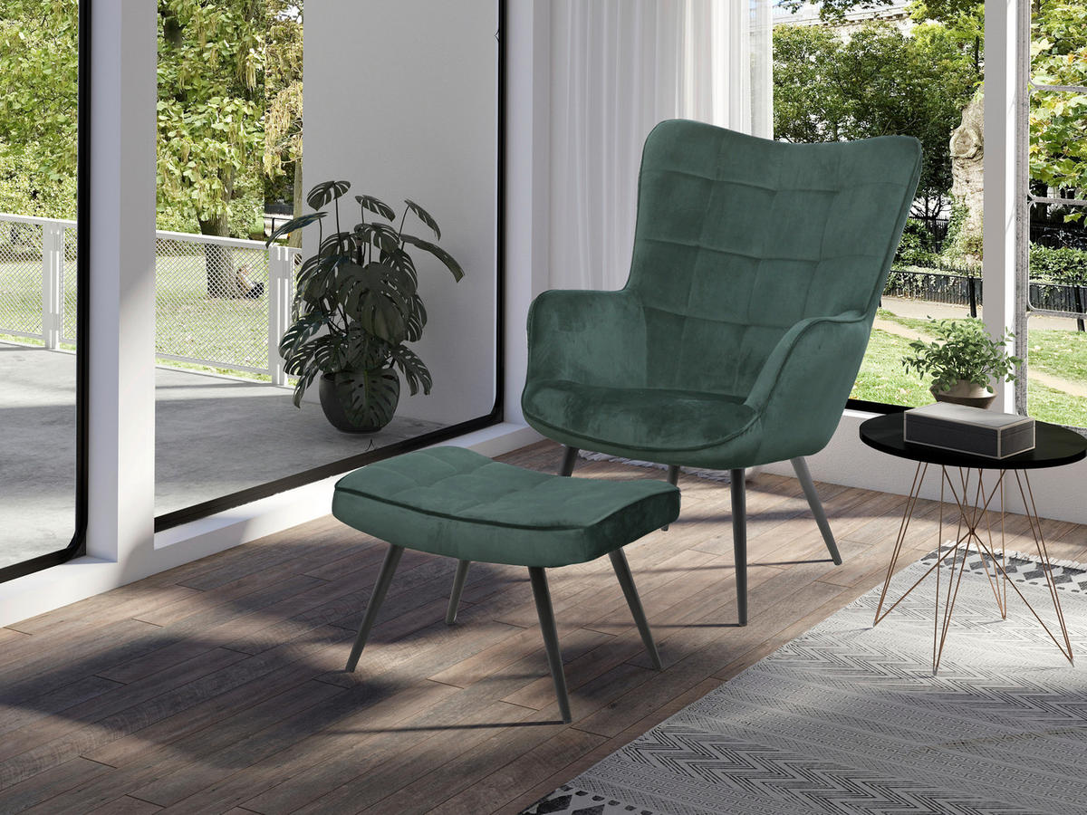 byLIVING Hocker UTA dunkelgrün schwarz Stoff Metall B/H/T: ca. 60x39x41 cm UTA - schwarz/dunkelgrün (60,00/39,00/41,00cm) - byLIVING