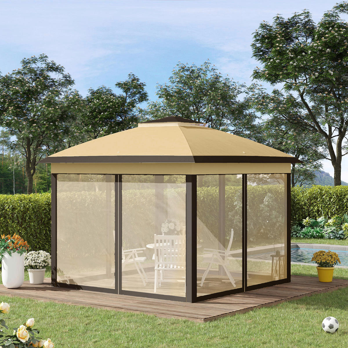 Outsunny Pavillon beige Metall B/H/L: ca. 330x288x330 cm Pavillon - beige (330,00/330,00/288,00cm) - Outsunny