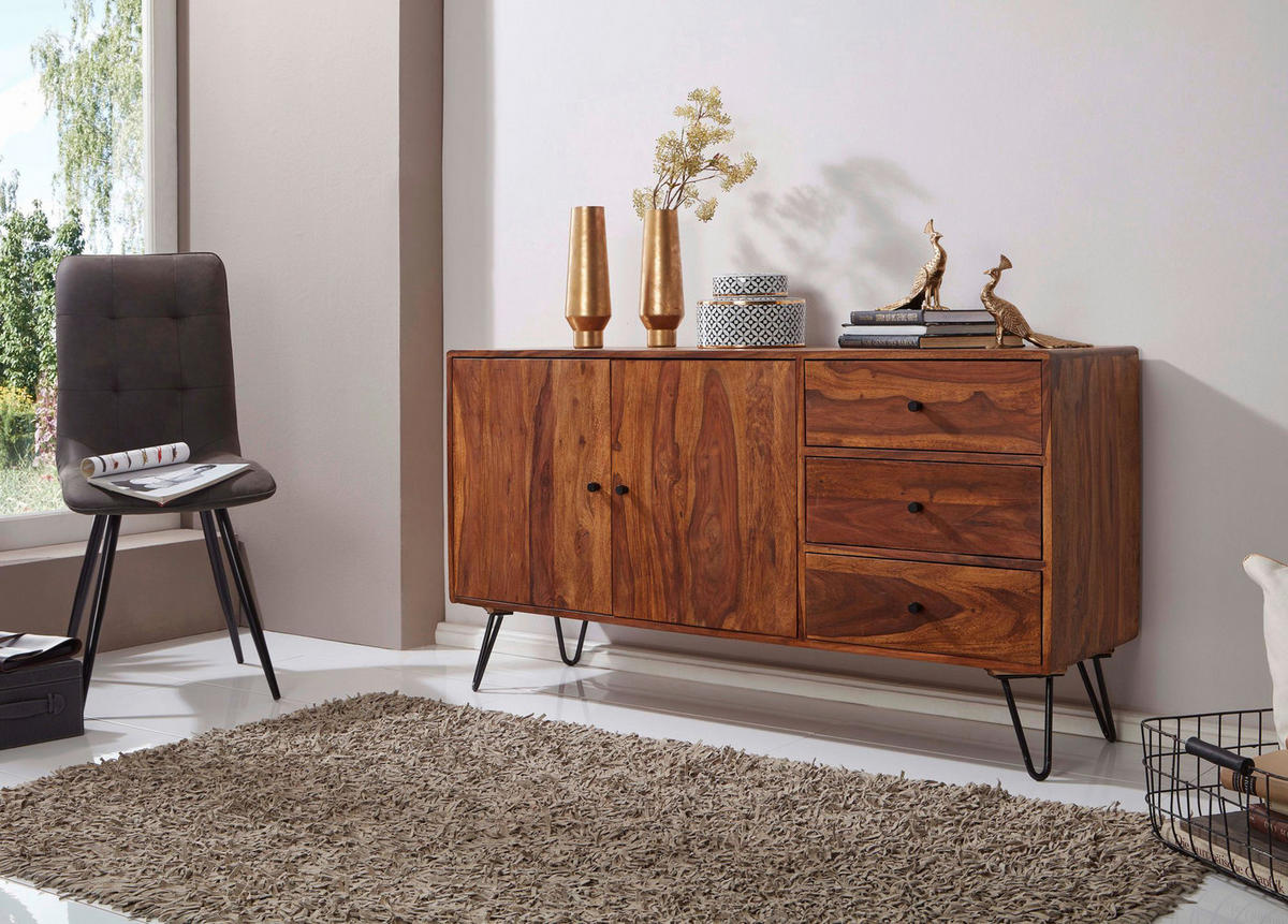 Sideboard schwarz lackiert natur beschichtet B/H/T: ca. 145x75x40 cm Sideboard - natur/schwarz (145,00/75,00/40,00cm) - Wohnling