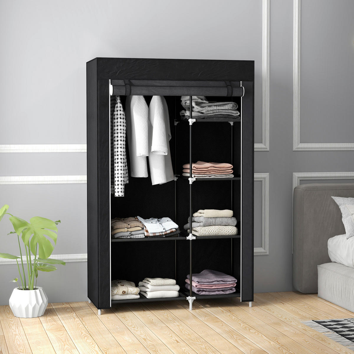 HOMCOM Kleiderschrank schwarz Polypropylen B/H/L: ca. 43x103x162,5 cm Stoffschrank - schwarz (162,50/43,00/103,00cm) - HOMCOM