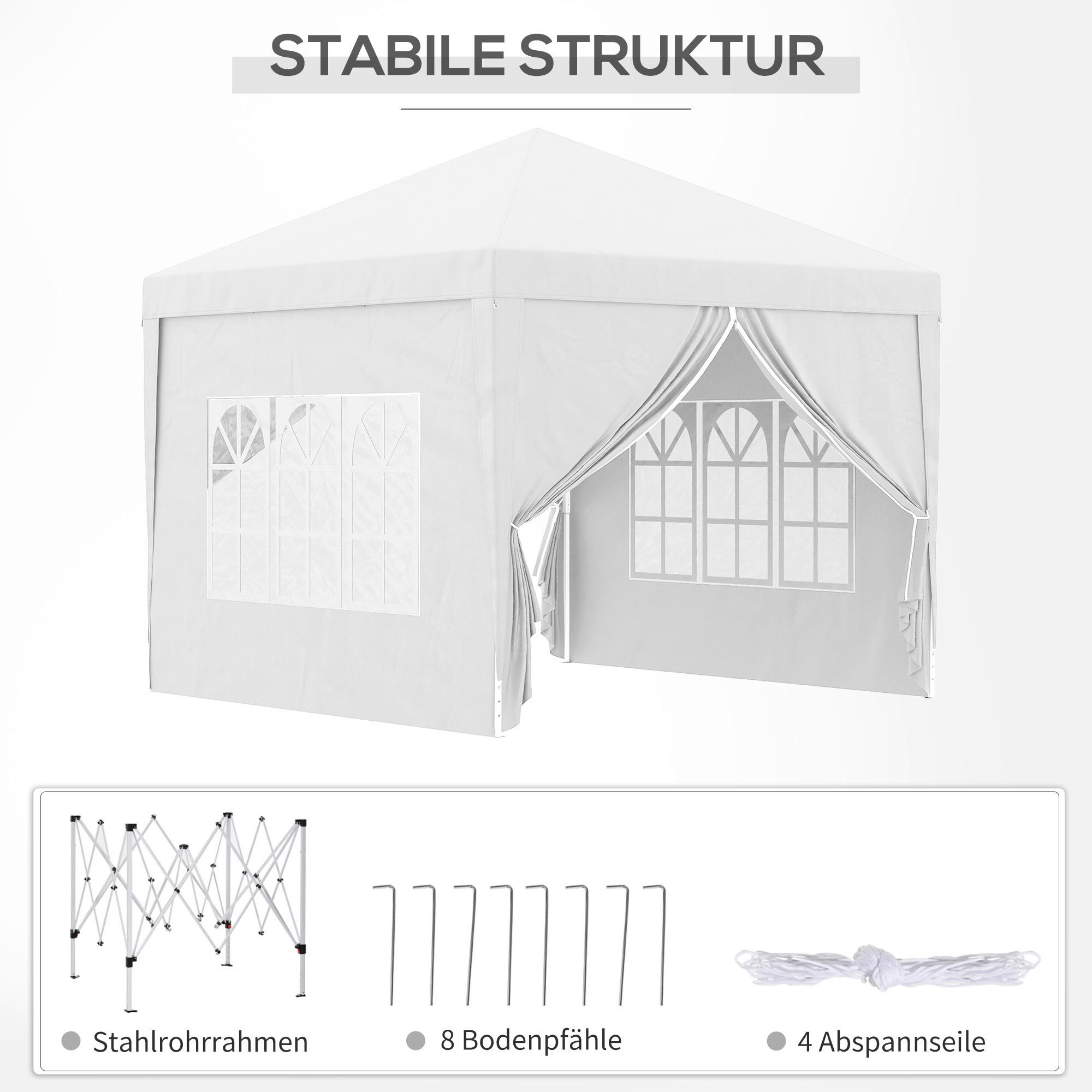 Outsunny Pavillon weiß Polyester B/H/L:...