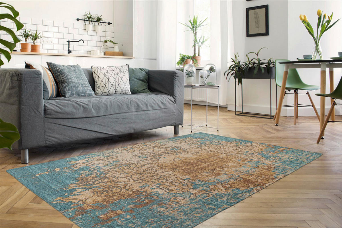 Padiro Kurzflorteppich Primavera 725 sand B/L: ca. 80x150 cm Primavera 725 - blau/sand (80,00/150,00cm) - Padiro