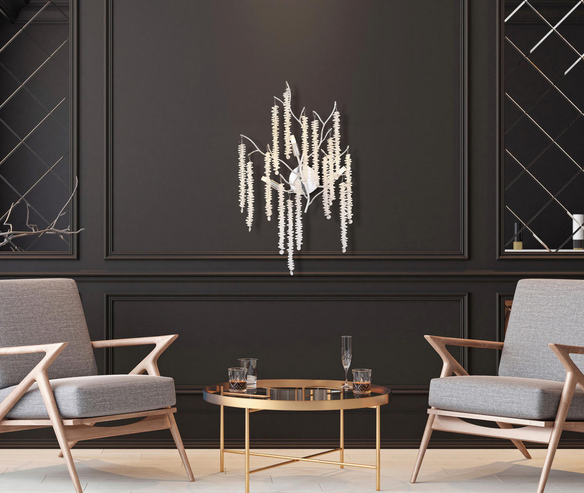 GLOBO Wandleuchte Chrom klar Metall Kunststoff B/H/L: ca. 40x25x40 cm Wandleuchte-Laverne - klar/Chrom (40,00/40,00/25,00cm) - GLOBO