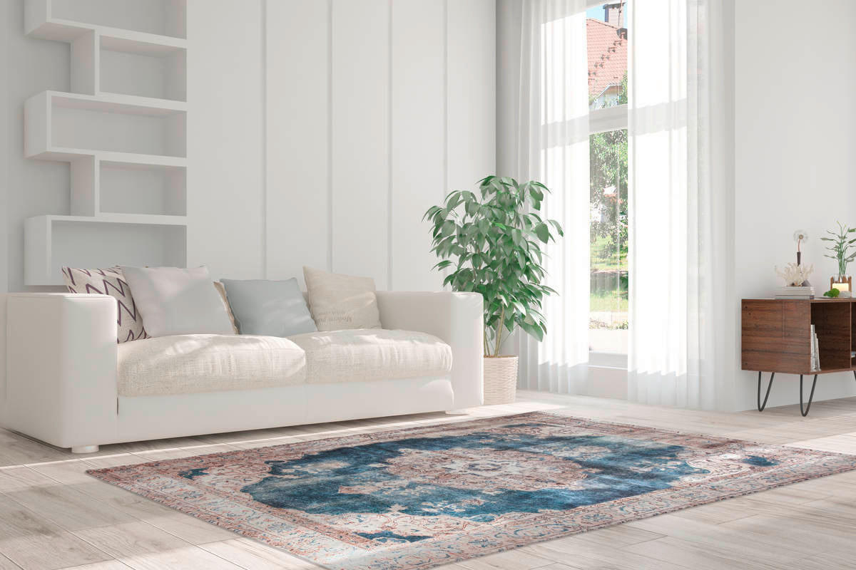 360Living Teppich Vintage creme B/L: ca. 140x200 cm Vintage - blau/creme (140,00/200,00cm) - 360Living