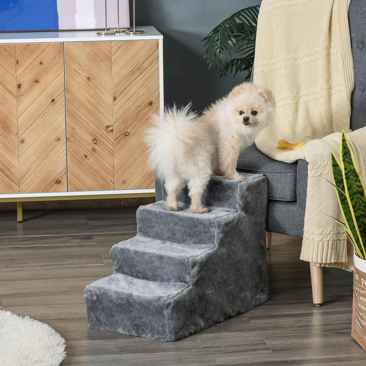 PawHut Haustiertreppe grau Polyester B/H/L: ca. 35x44x60 cm Haustiertreppe - grau (60,00/35,00/44,00cm) - PawHut