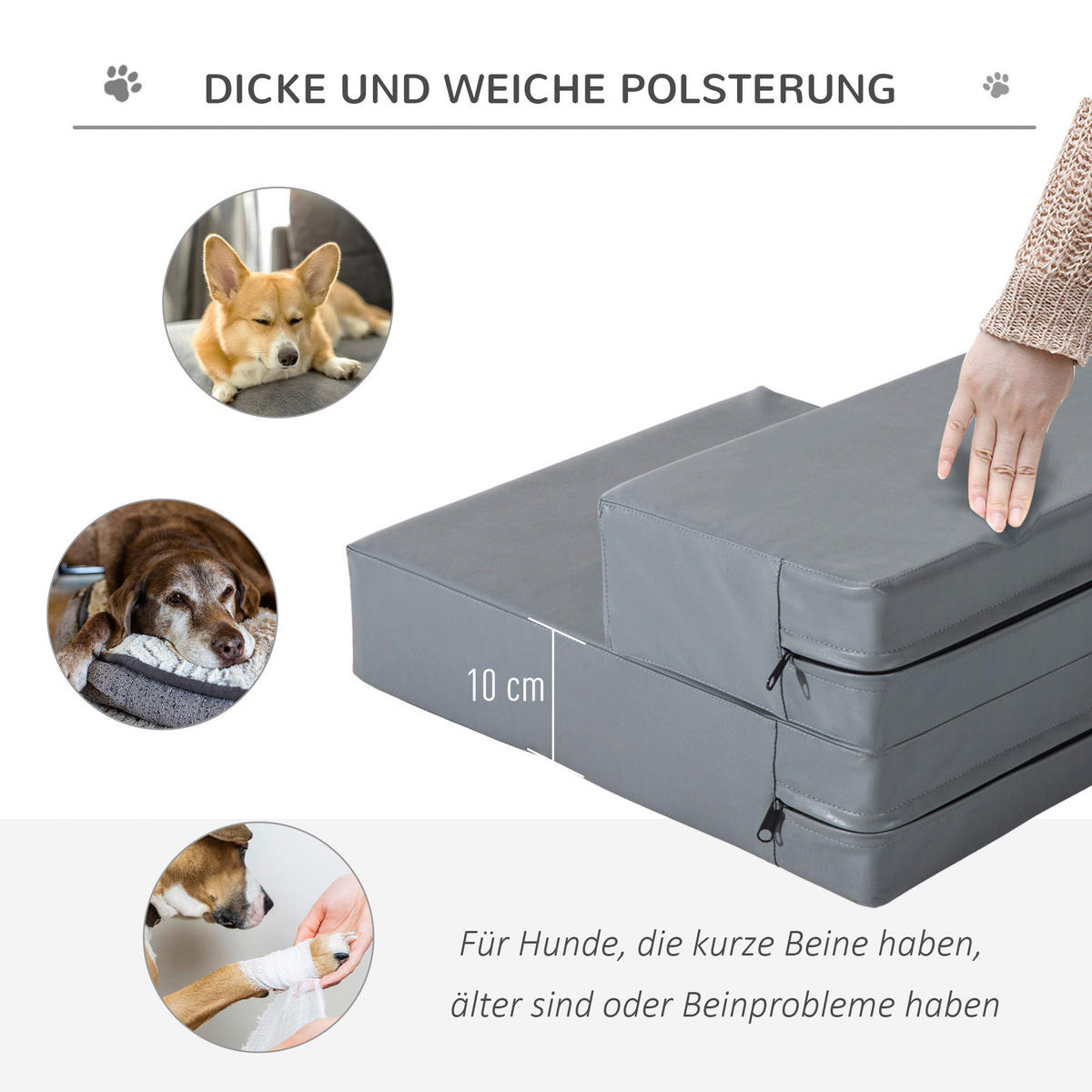 PawHut Hundetreppe grau Kunstleder B/H/L: ca. 39x20x42 cm Hundetreppe - grau (42,00/39,00/20,00cm) - PawHut