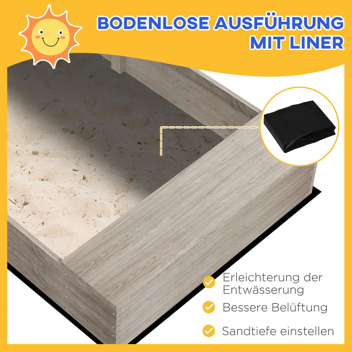 Outsunny Sandkasten grau Sandkasten - grau - Outsunny