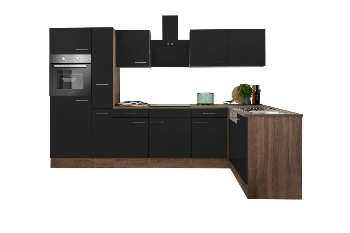 Respekta Winkelküche KBL310EYSS schwarz B/H/T: ca. 310x205x172 cm KBL310EYSS - Eiche/schwarz (310,00/205,00/172,00cm) - Respekta