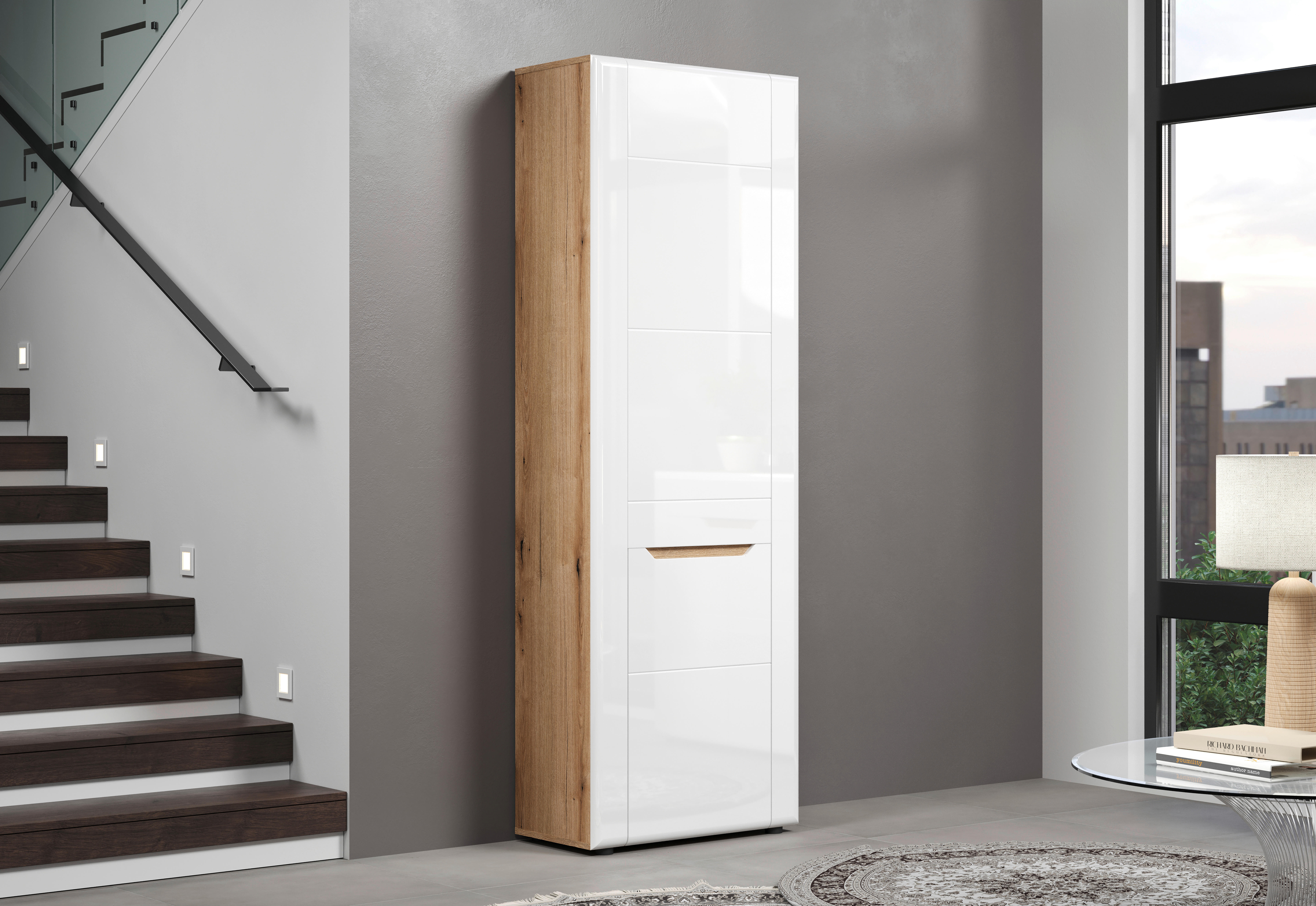 Garderobenschrank Marlon Eiche Evoke Coast Nachbildung weiß Hochglanz B/H/T: ca. 65x200x38 cm Marlon - Eiche/weiß (65,00/200,00/38,00cm)