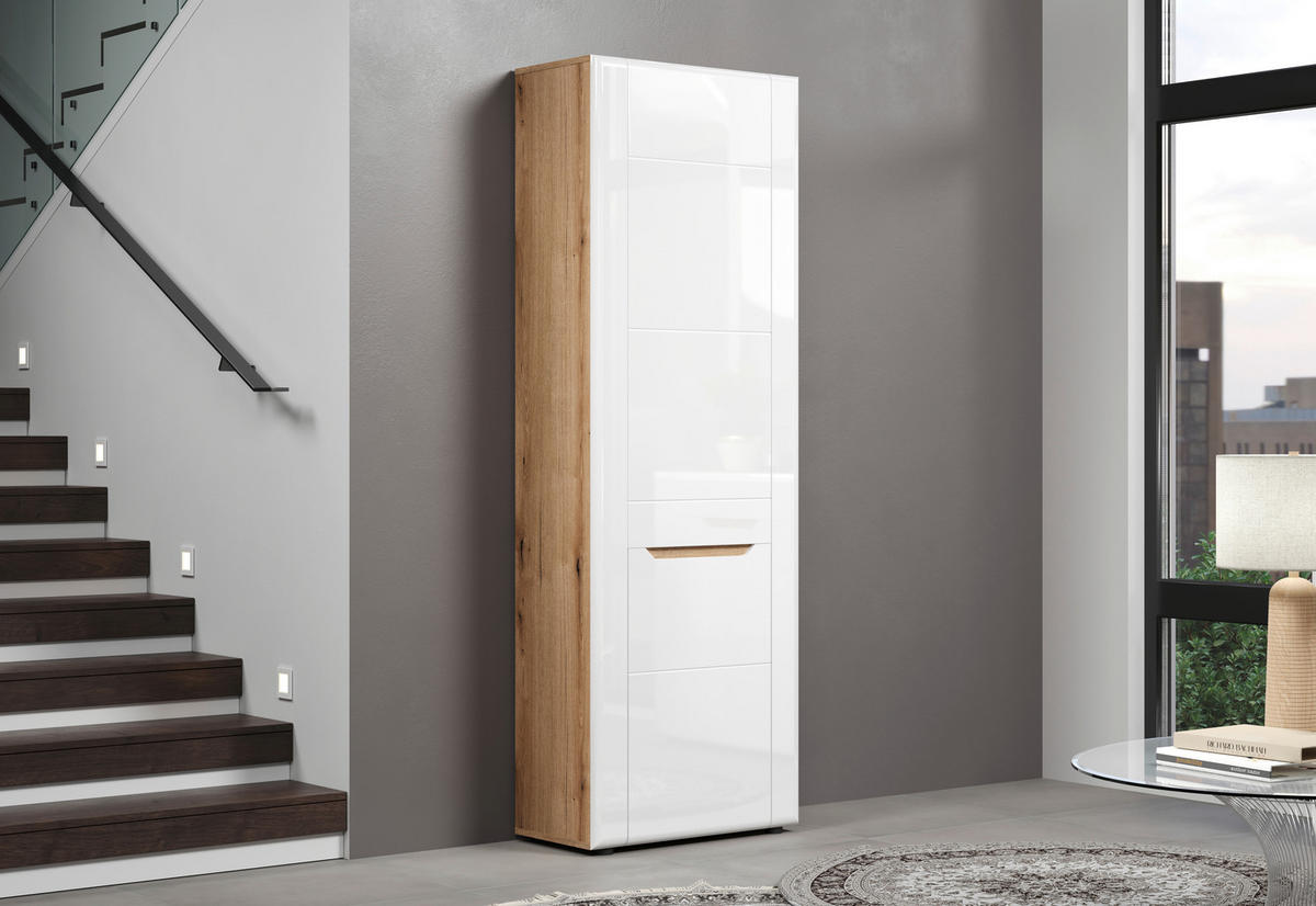 Garderobenschrank Marlon Eiche Evoke Coast Nachbildung weiß Hochglanz B/H/T: ca. 65x200x38 cm Marlon - Eiche/weiß (65,00/200,00/38,00cm)