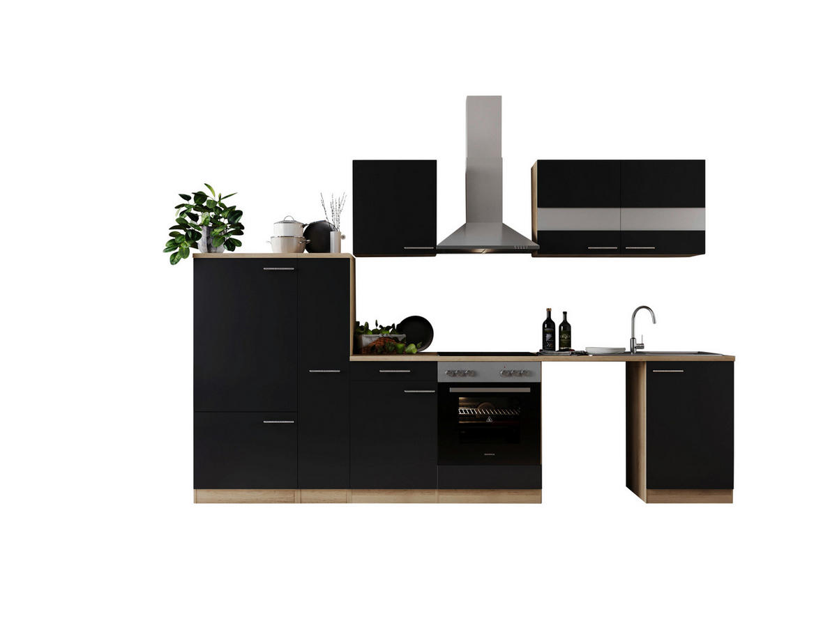 Respekta Küchenblock Merle schwarz B/H/T: ca. 310x200x60 cm Merle - Eiche/schwarz (310,00/200,00/60,00cm) - Respekta