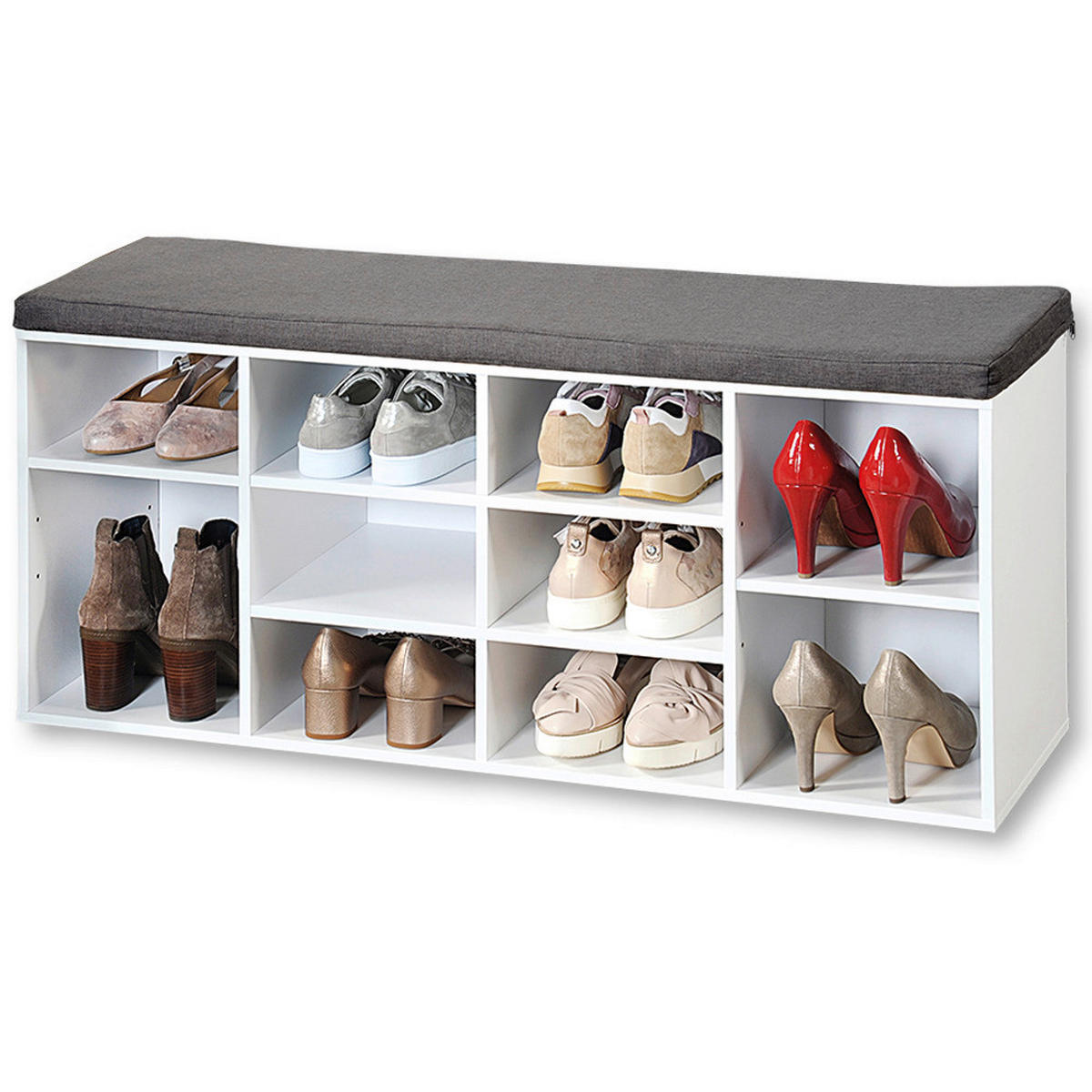 Kesper Schuhschrank mit Sitzkissen weiß Spanplatte B/H/L: ca. 29,5x48x103,5 cm Schuhschrank_mit_Sitzkissen - braun/weiß (103,50/29,50/48,00cm) - Kesper