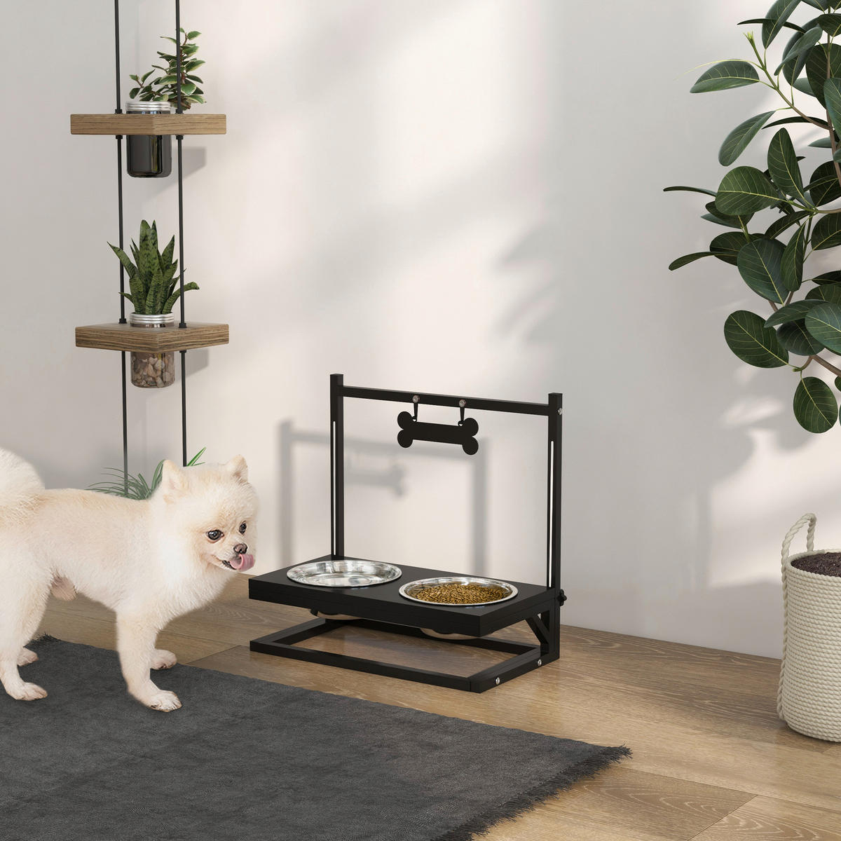 PawHut Tier-Zubehör schwarz Edelstahl B/H/L: ca. 22x40,5x39 cm Futterstation - schwarz (39,00/22,00/40,50cm) - PawHut