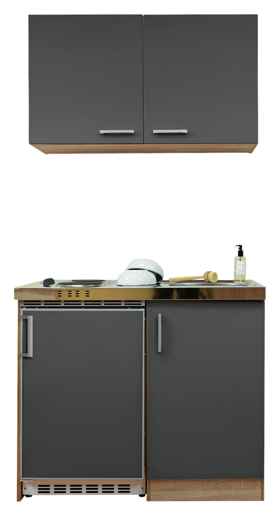 Respekta Miniküche 100 grau matt B/H/T: ca. 100x200x60 cm 100 - Eiche/grau (100,00/200,00/60,00cm) - Respekta