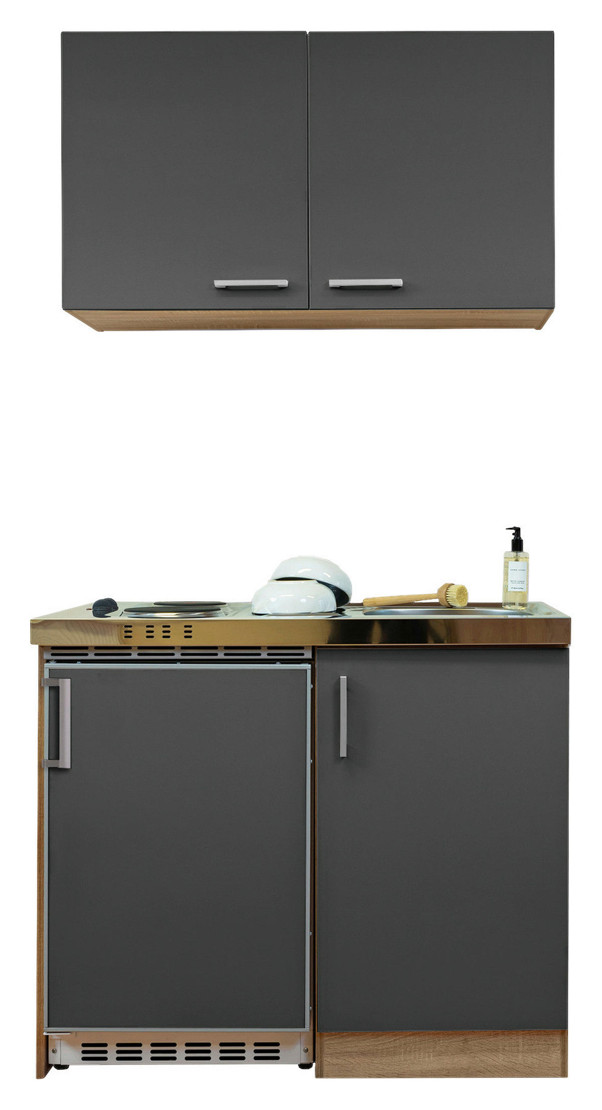 Respekta Miniküche 100 grau matt B/H/T: ca. 100x200x60 cm 100 - Eiche/grau (100,00/200,00/60,00cm) - Respekta