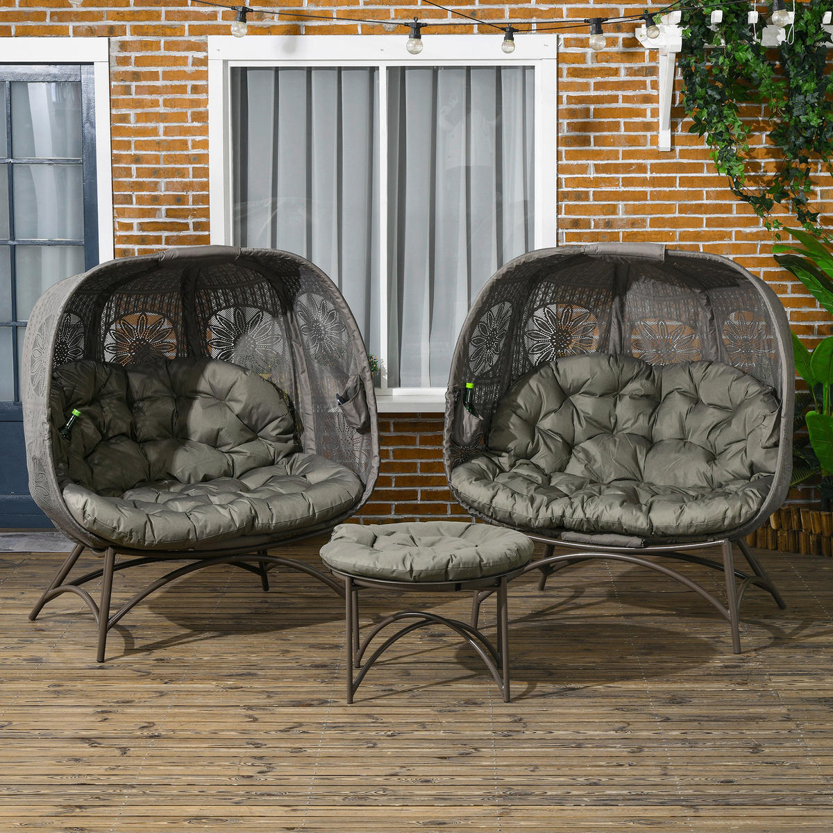 Outsunny Gartenstuhl sand Polypropylen B/H/L: ca. 75x126x142 cm Gartenstuhl-Set - sand (142,00/75,00/126,00cm) - Outsunny