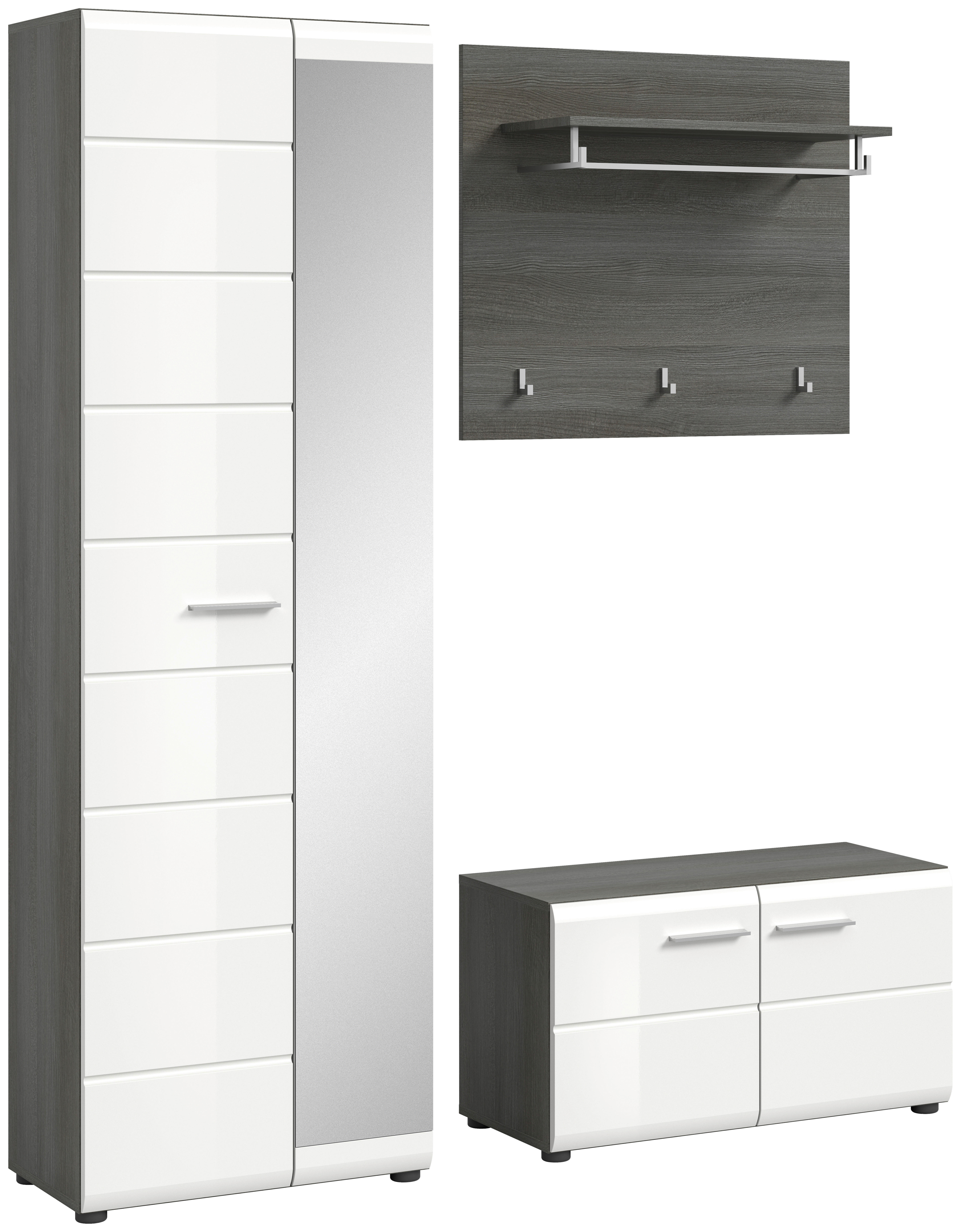 Garderobe SALSA Eiche Rauchsilber Nachbildung weiß Hochglanz B/H/T: ca. 155x192x37 cm SALSA - Eiche/weiß (155,00/192,00/37,00cm) - xonox.home